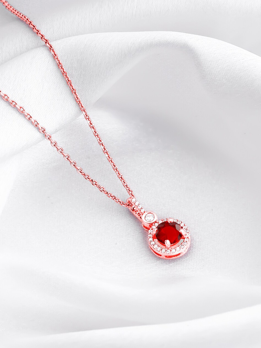 

GIVA 925 Sterling Silver Rose Gold-Plated CZ Studded Pendant With Chain