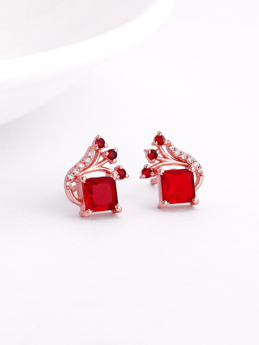 

GIVA 925 Sterling Silver Rose Gold-Plated Stone-Studded Contemporary Studs Earrings