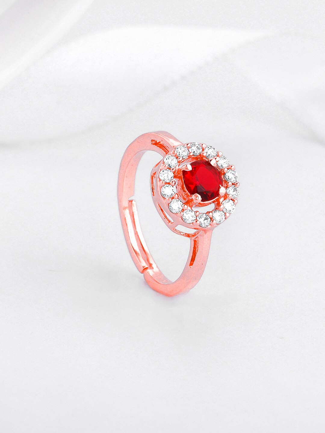 

GIVA 925 Sterling Silver Rose Gold-Plated Stone-Studded Adjustable Finger Ring