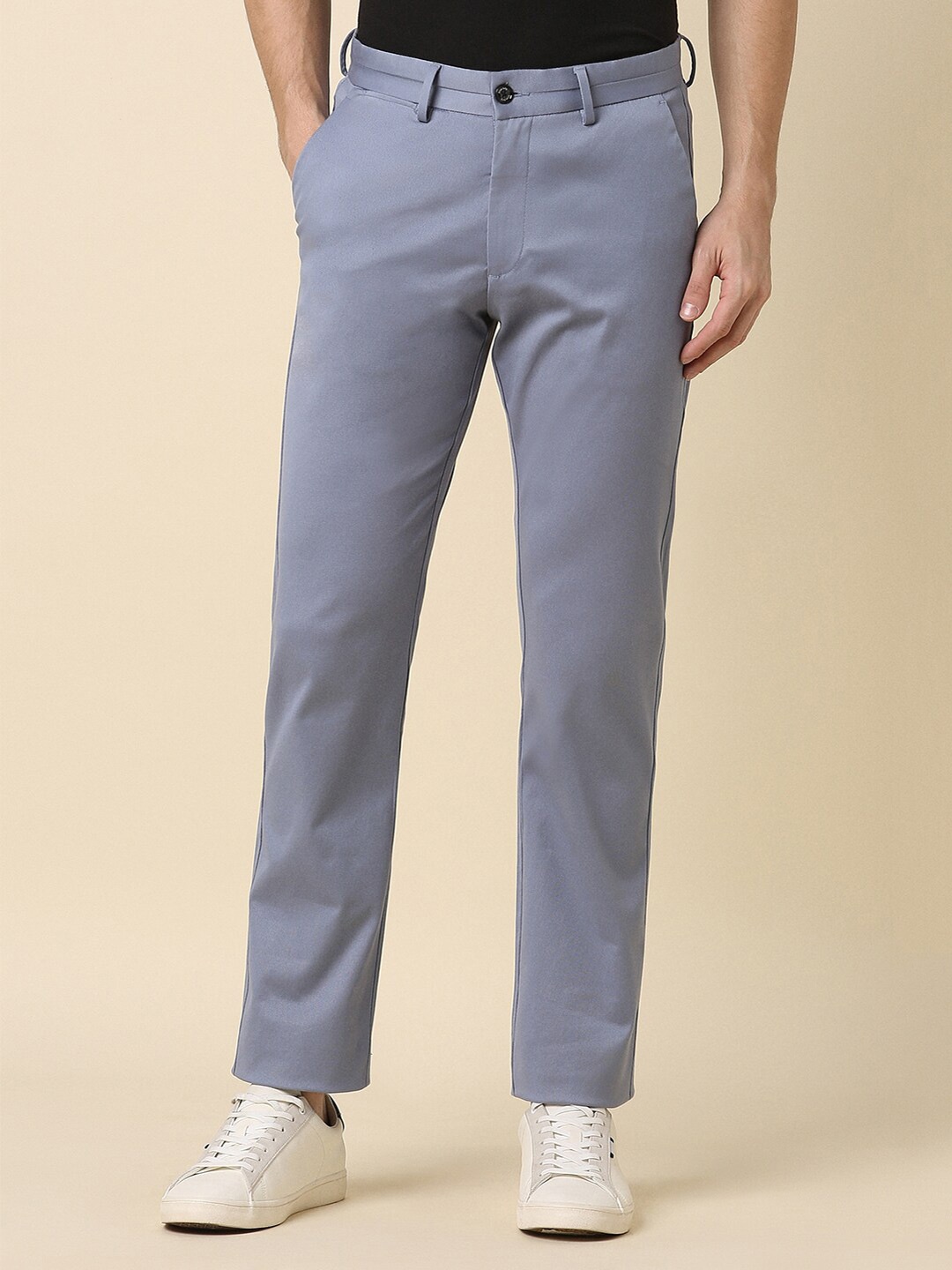 

Allen Solly Men Mid-Rise Flat-Front Regular Fit Cotton Casual Trousers, Grey