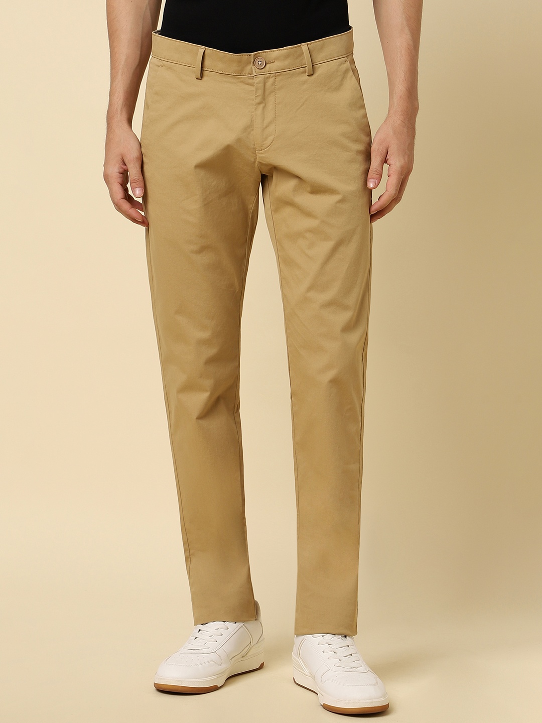 

Allen Solly Men Mid-Rise Flat-Front Regular Fit Cotton Casual Trousers, Khaki