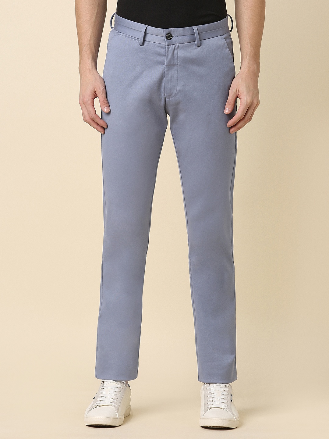 

Allen Solly Men Mid-Rise Plain Cotton Slim Fit Trousers, Grey