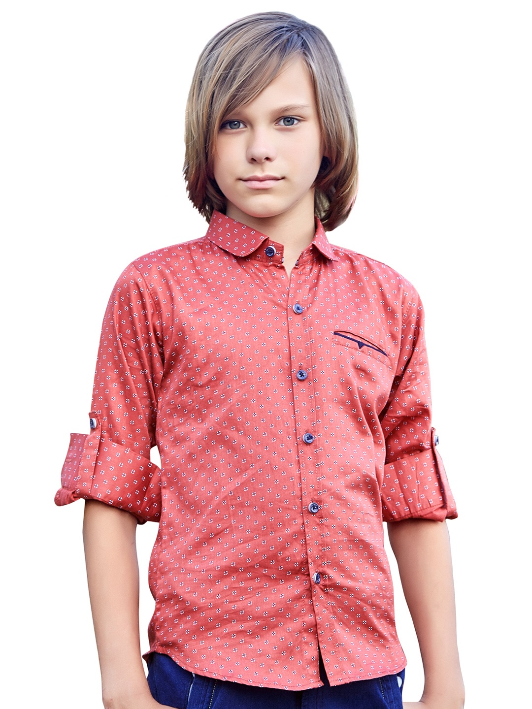 

BAESD Boys Classic Geometric Printed Spread Collar Long Sleeves Casual Shirt, Maroon