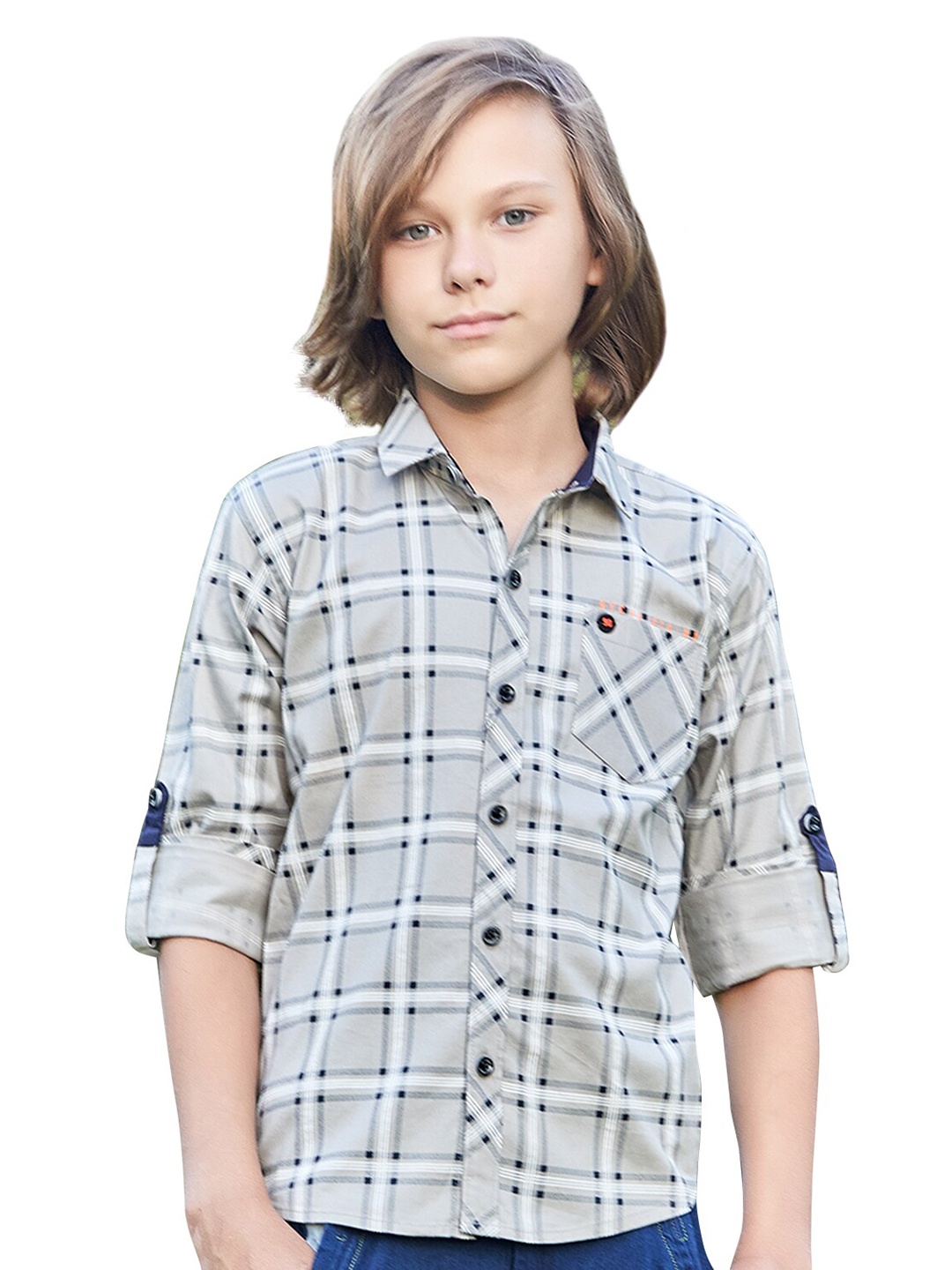 

BAESD Boys Classic Checked Spread Collar Long Sleeves Cotton Casual Shirt, Grey