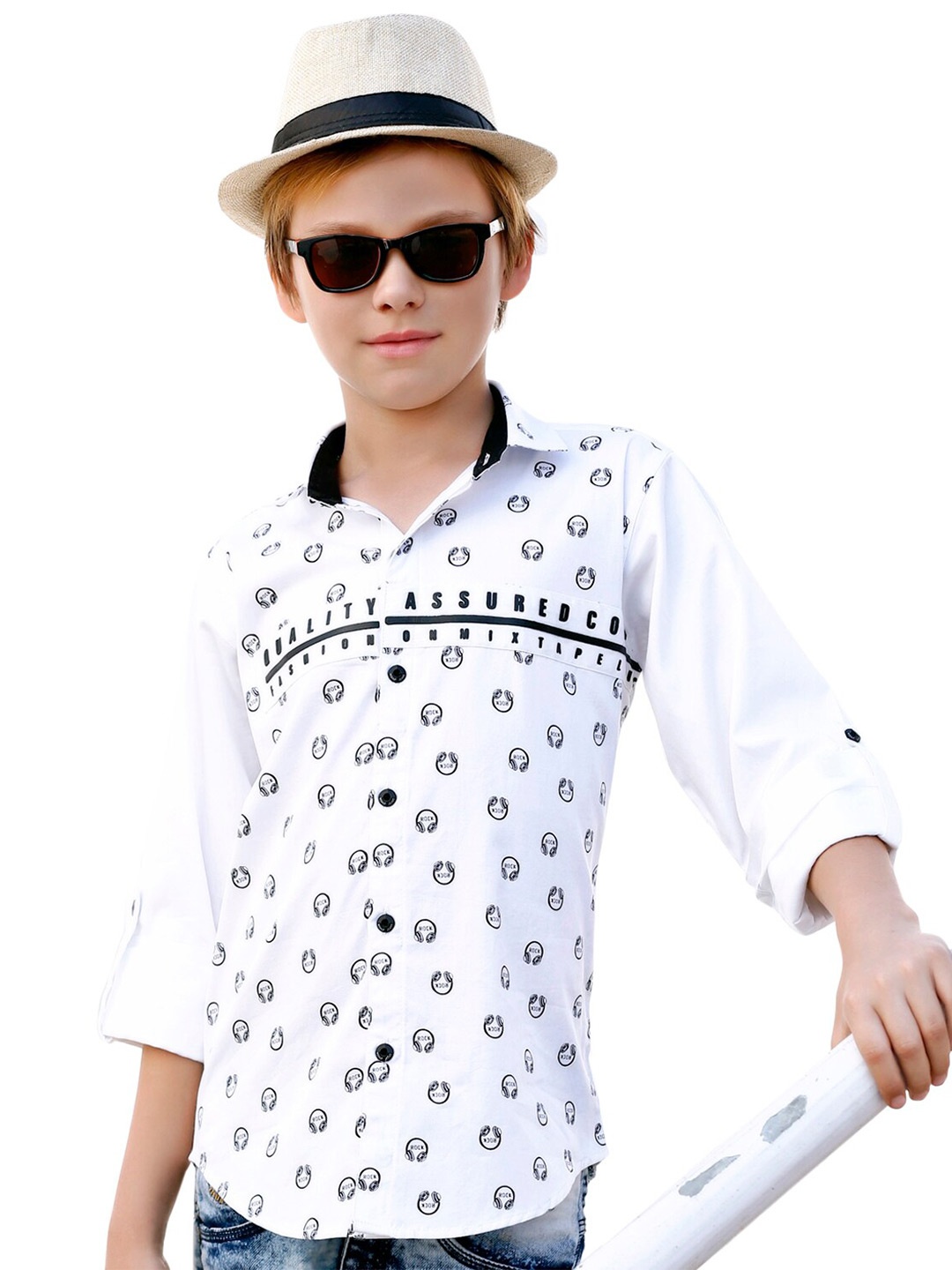

BAESD Boys Classic Opaque Graphic Printed Casual Shirt, White