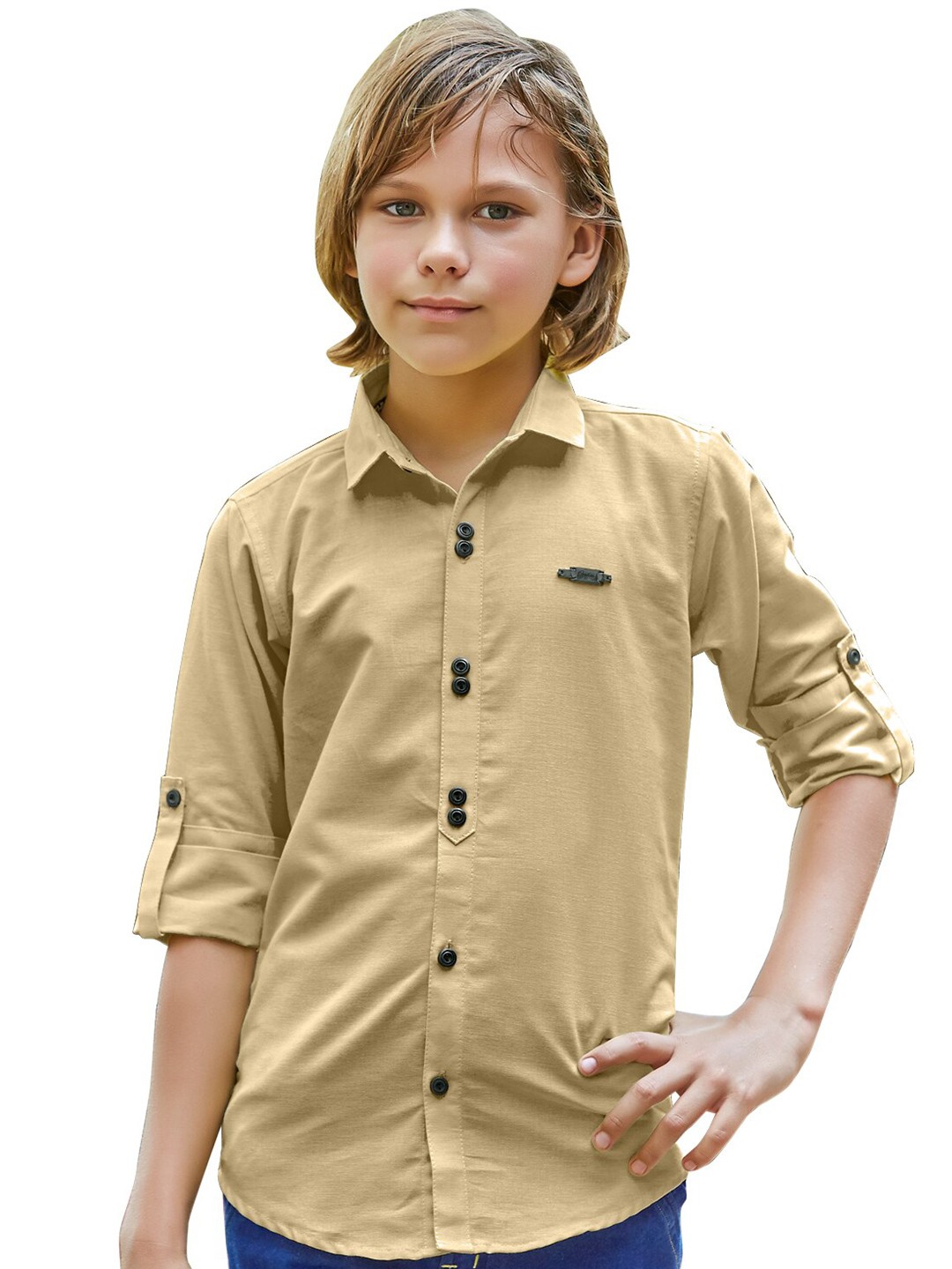 

BAESD Boys Classic Roll-Up Sleeves Cotton Casual Shirt, Khaki