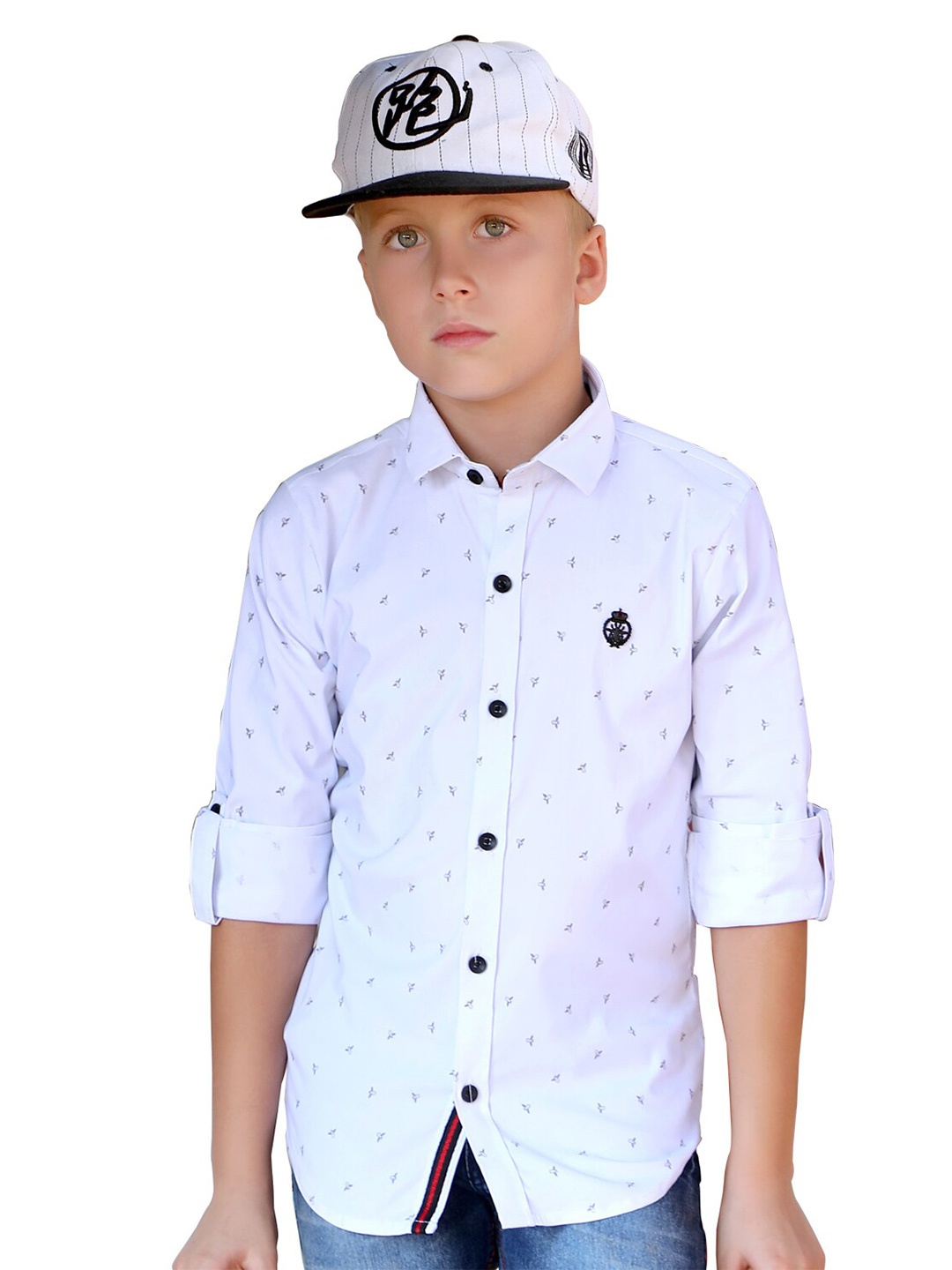 

BAESD Boys Classic Micro Ditsy Printed Spread Collar Long Sleeves Casual Shirt, White