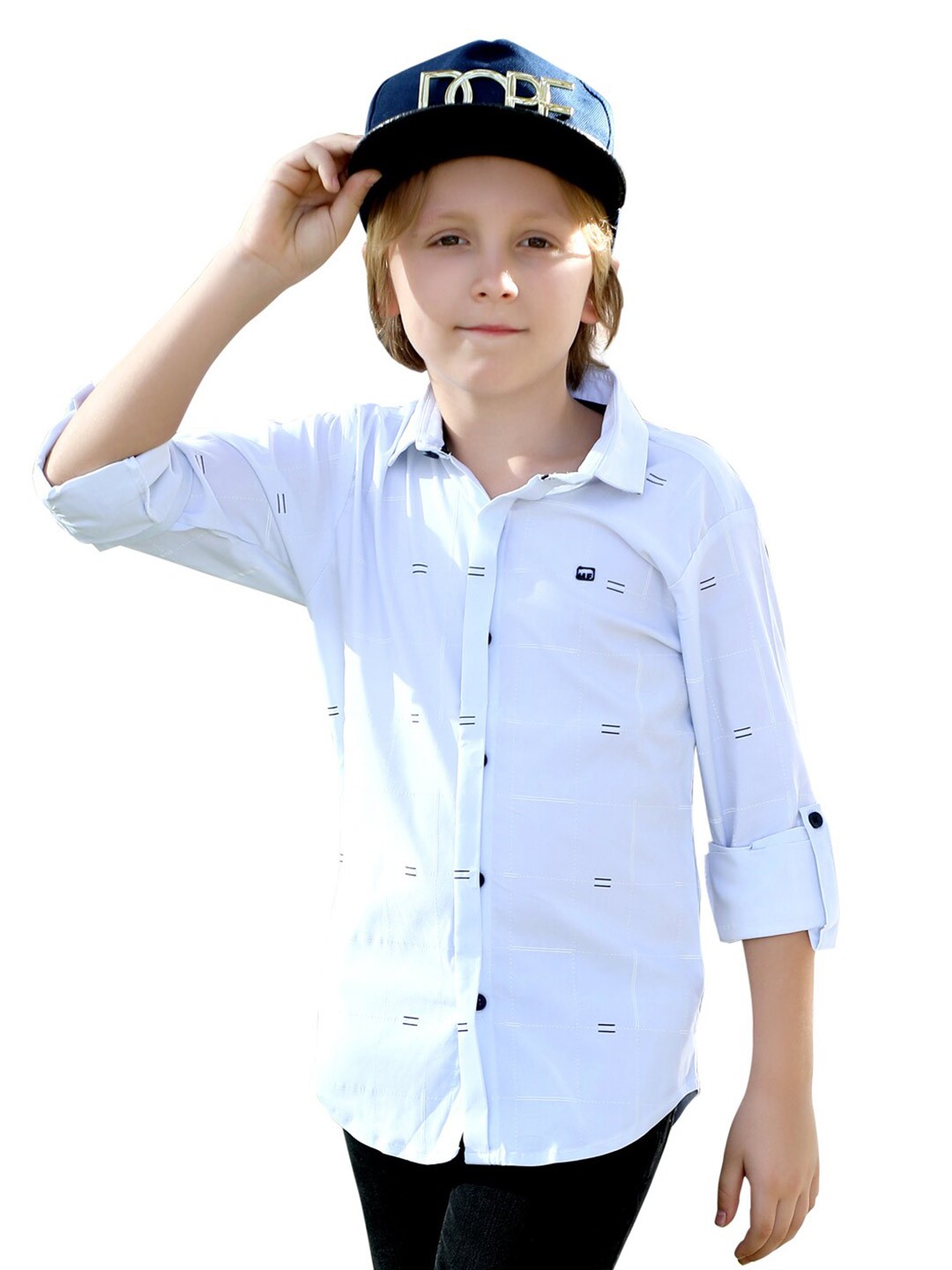 

BAESD Boys Classic Checked Roll-Up Sleeves Lycra Cotton Casual Shirt, White