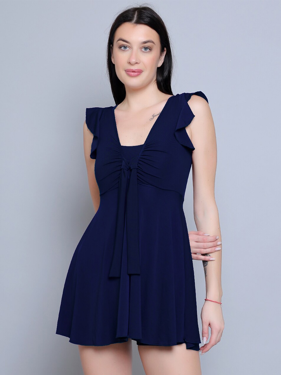 

N-Gal Padded V-Neck Swim Dress, Navy blue