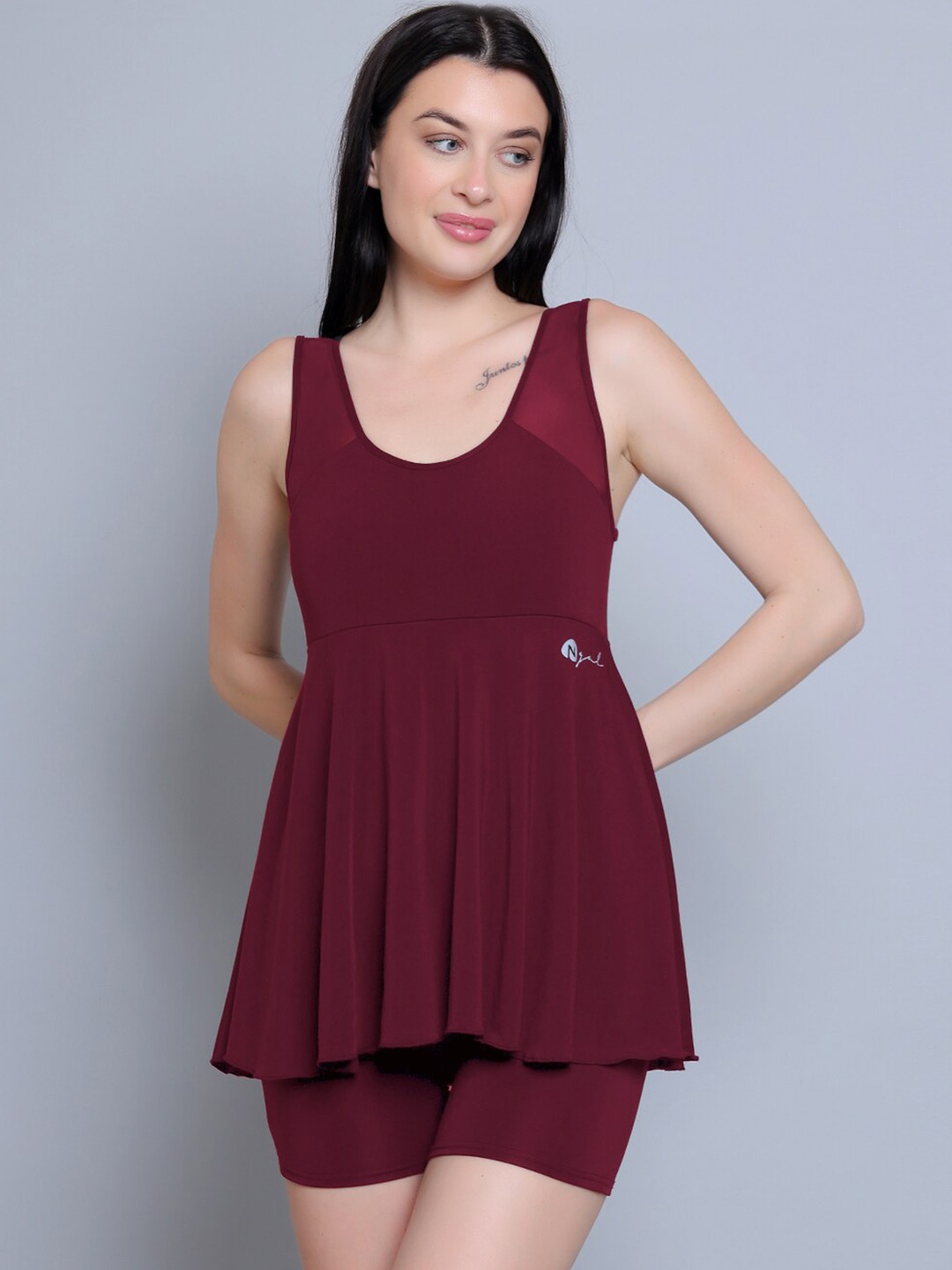 

N-Gal Padded One Piece Swim Dress, Burgundy