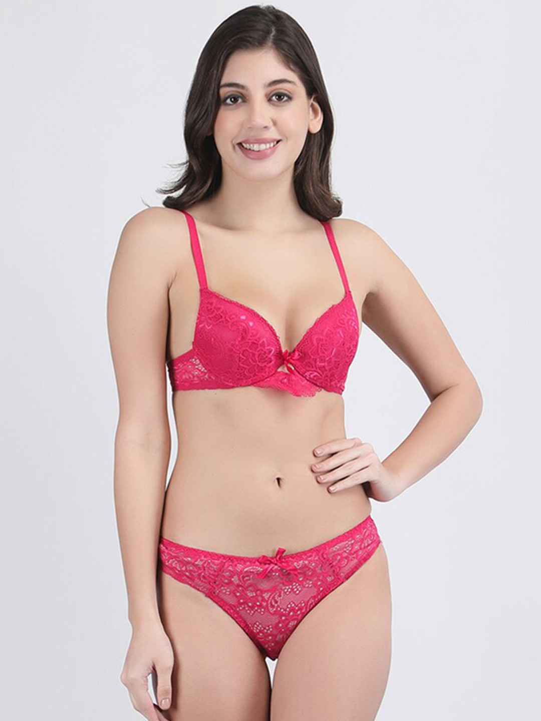 

Secret Lives Self Design Padded Lingerie Set Lingerie Set, Pink