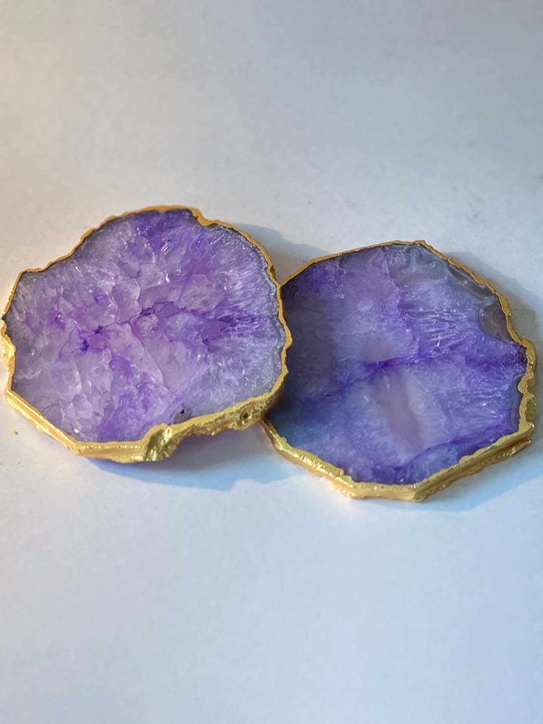 

HOMEARTE Purple & Gold Toned 2 Pieces Agate Stone Coasters