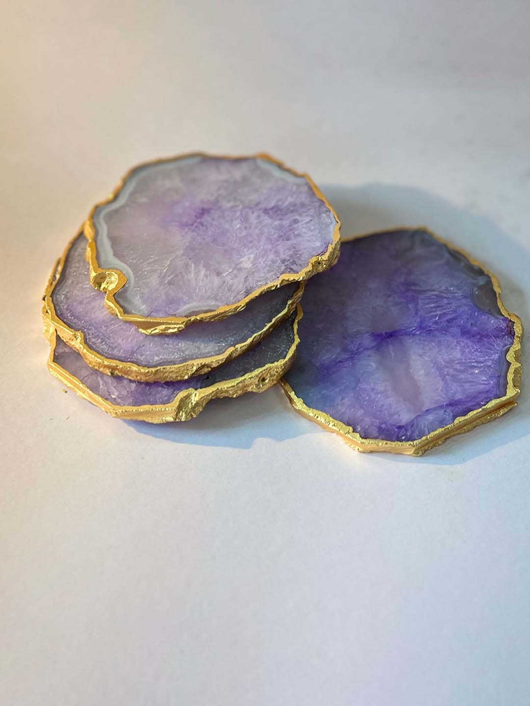 

HOMEARTE Purple 4 Pieces Textured Round Agate Stone Coasters
