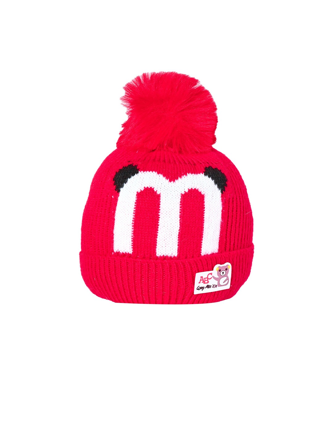 

KID-O-WORLD Kids Self Design Woollen Beanie Cap, Red