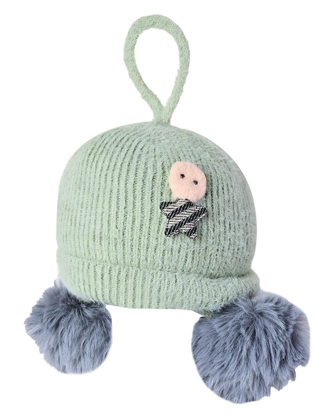 

KID-O-WORLD Kids Self Design Applique Pom Pom Woolen Beanie, Green