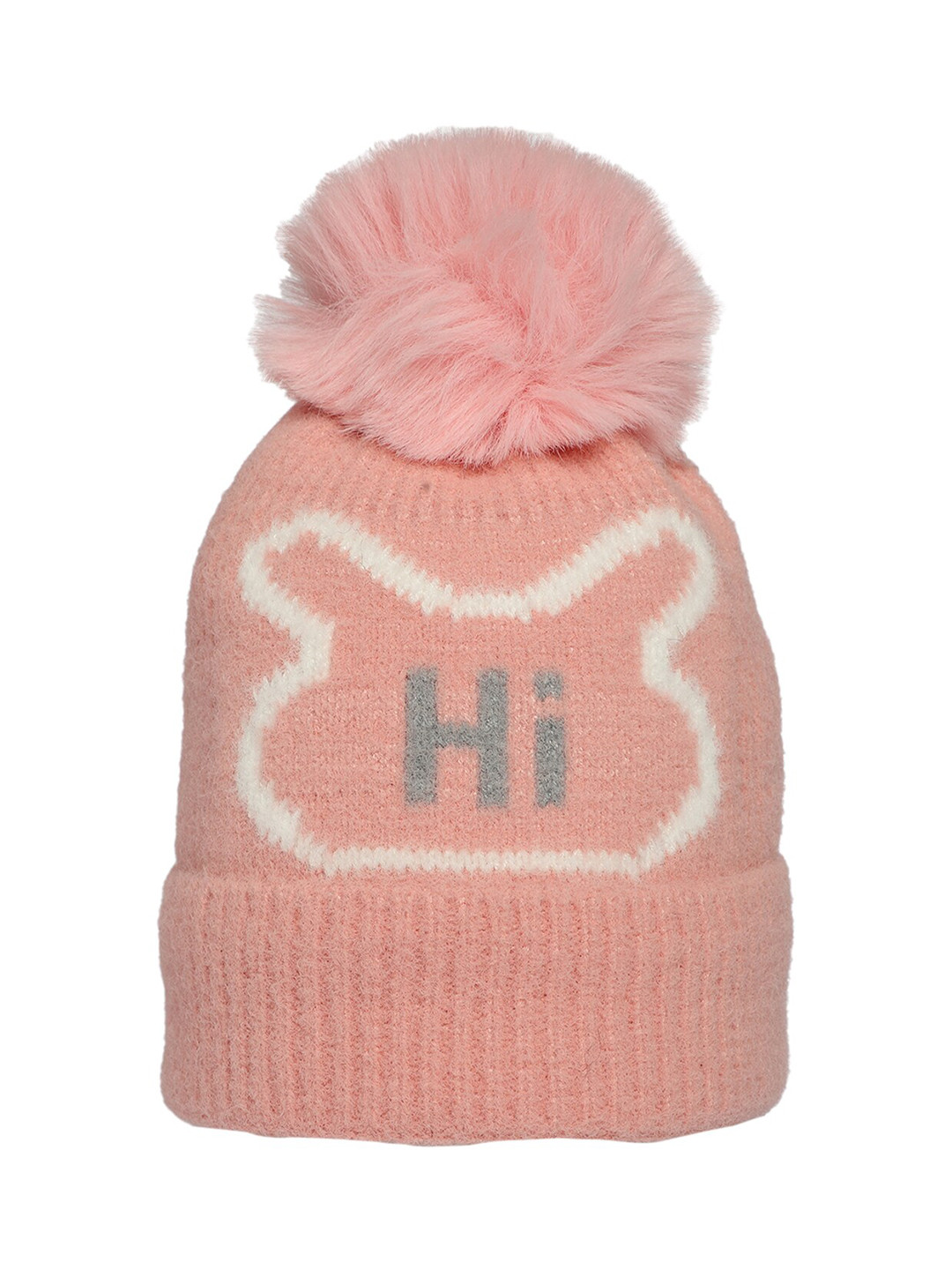 

KID-O-WORLD Infants Girls Printed Woollen Beanie, Peach