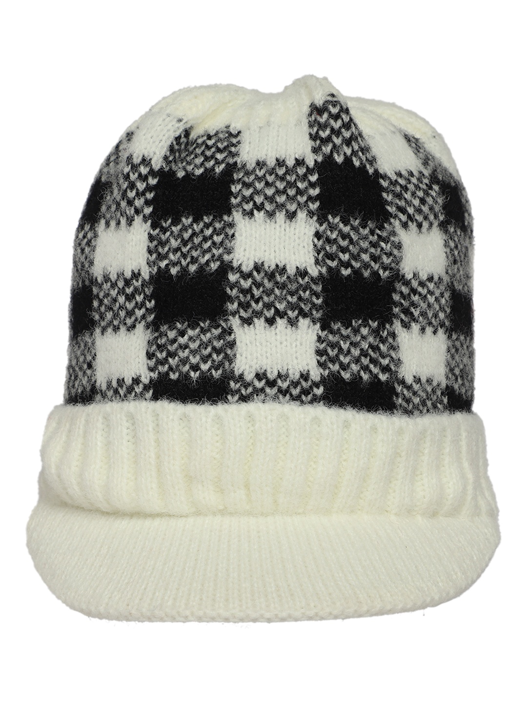 

KID-O-WORLD Infant Kids Checked Woollen Beanie, White