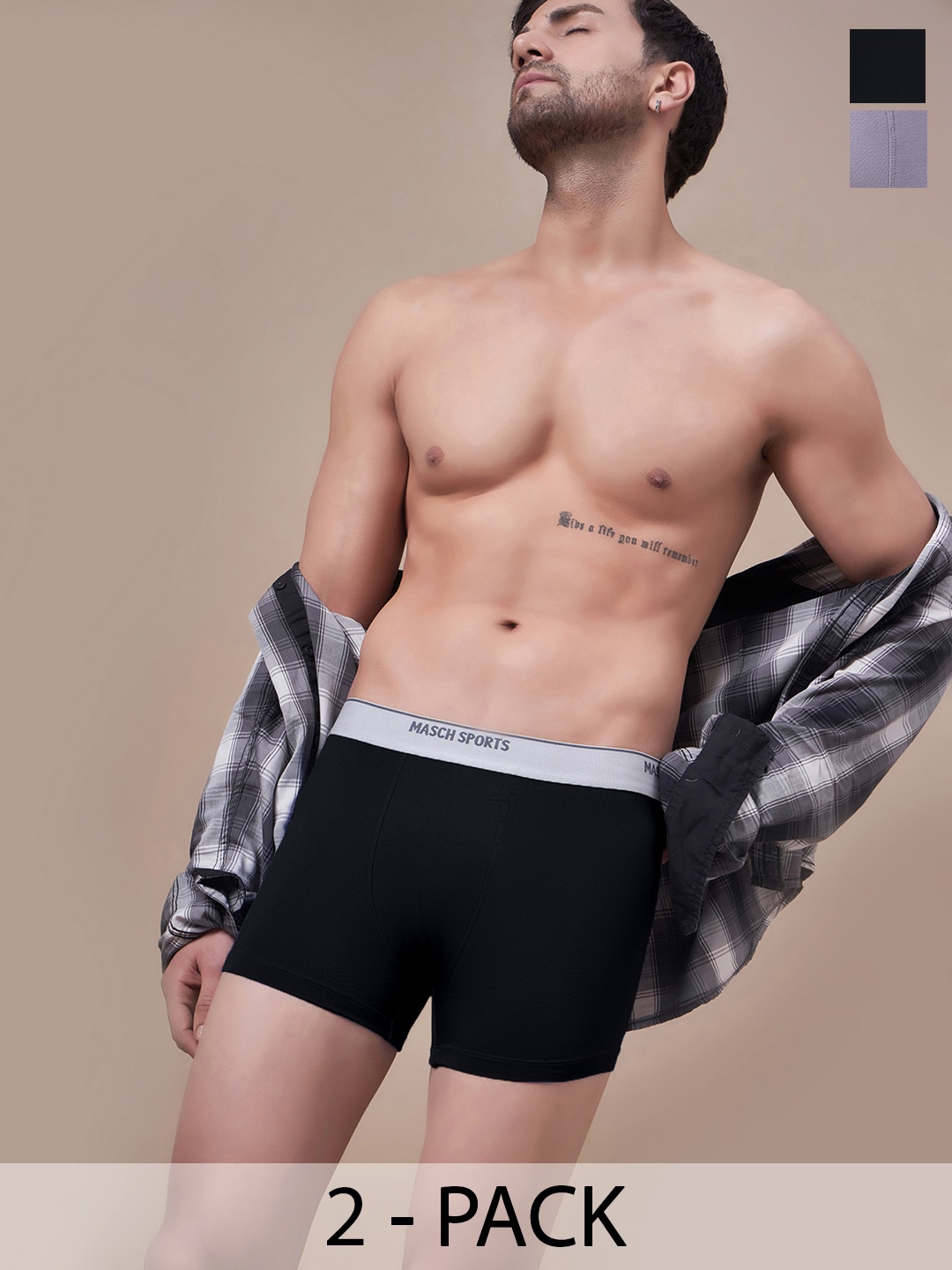 

Masch Sports Pack Of 2 Antimicrobial Trunks TRK-2-SOL-ET-BLK-GRY, Black