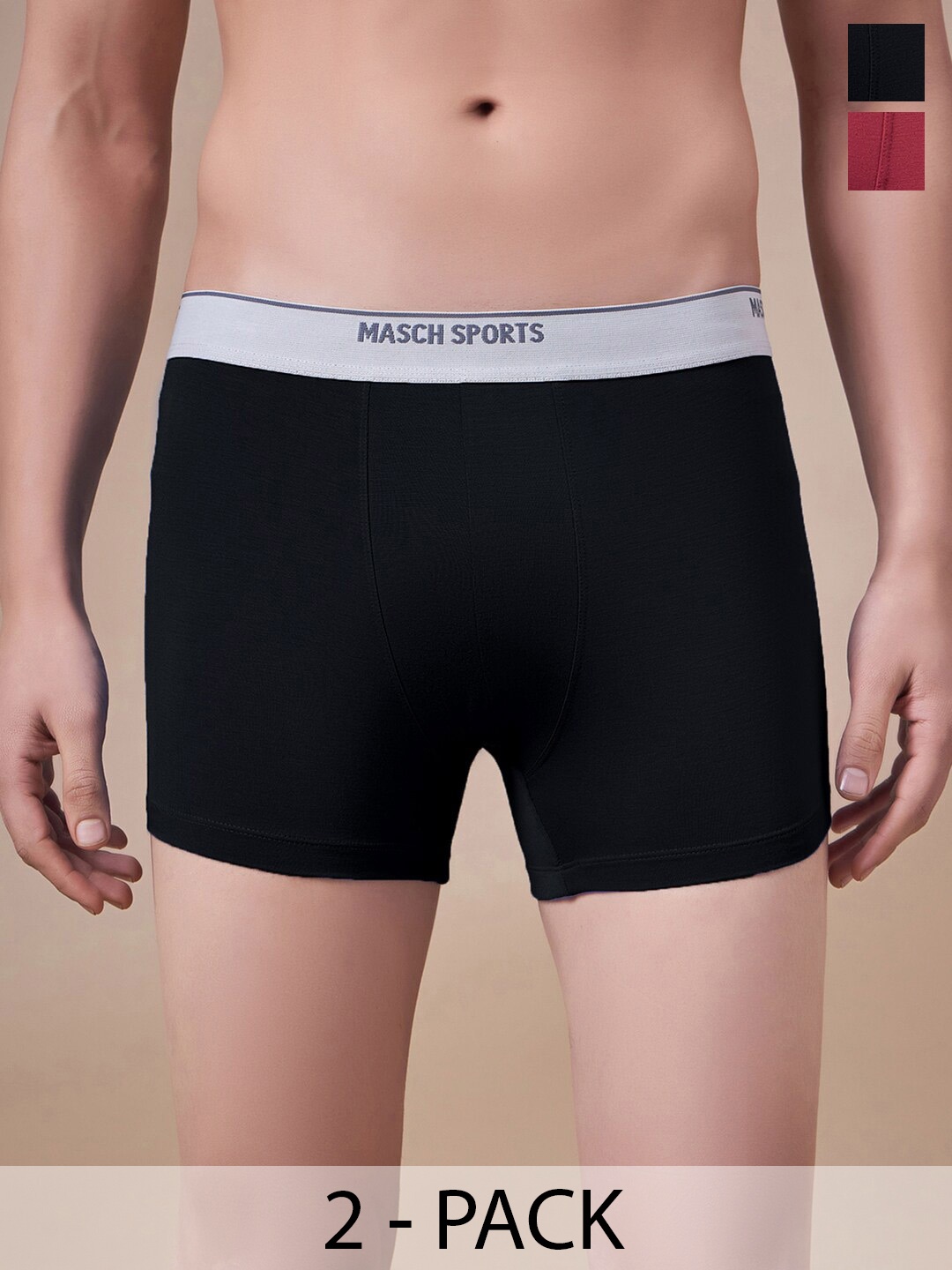 

Masch Sports Pack Of 2 Antimicrobial Trunks TRK-2-SOL-ET-BLK-RED, Black