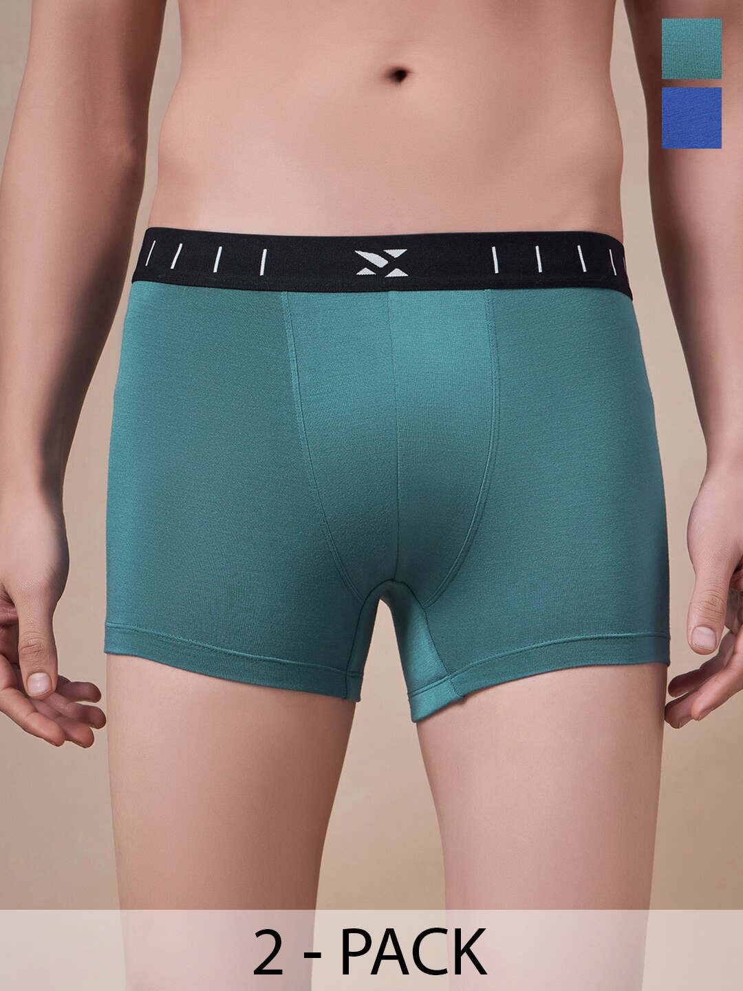 

Masch Sports Pack Of 2 Antimicrobial Trunks TRK-2-SOL-EI-GRN-ET-BLU, Green
