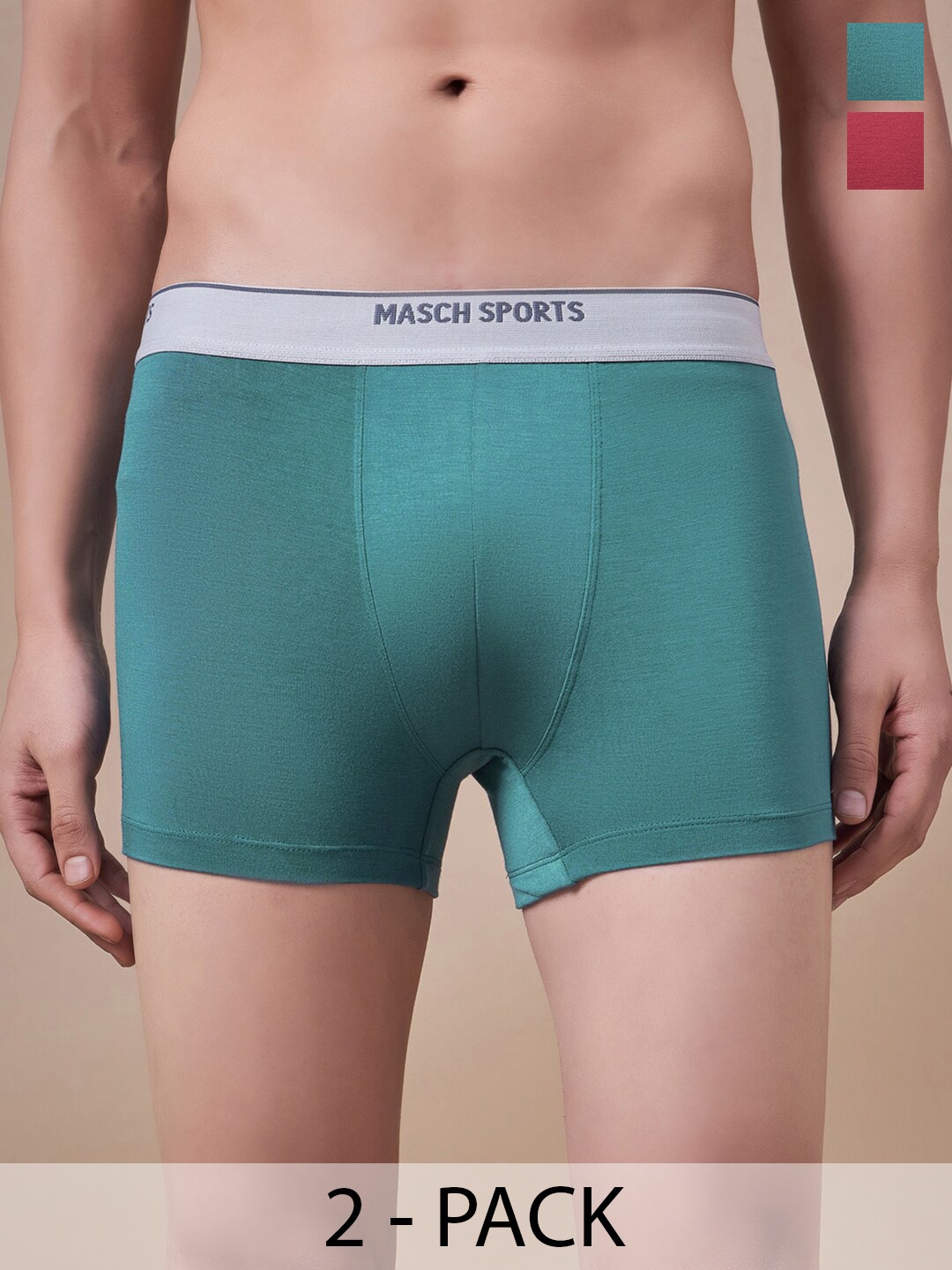 

Masch Sports Pack Of 2 Antimicrobial Trunks TRK-2-SOL-EI-RED-ET-GRN