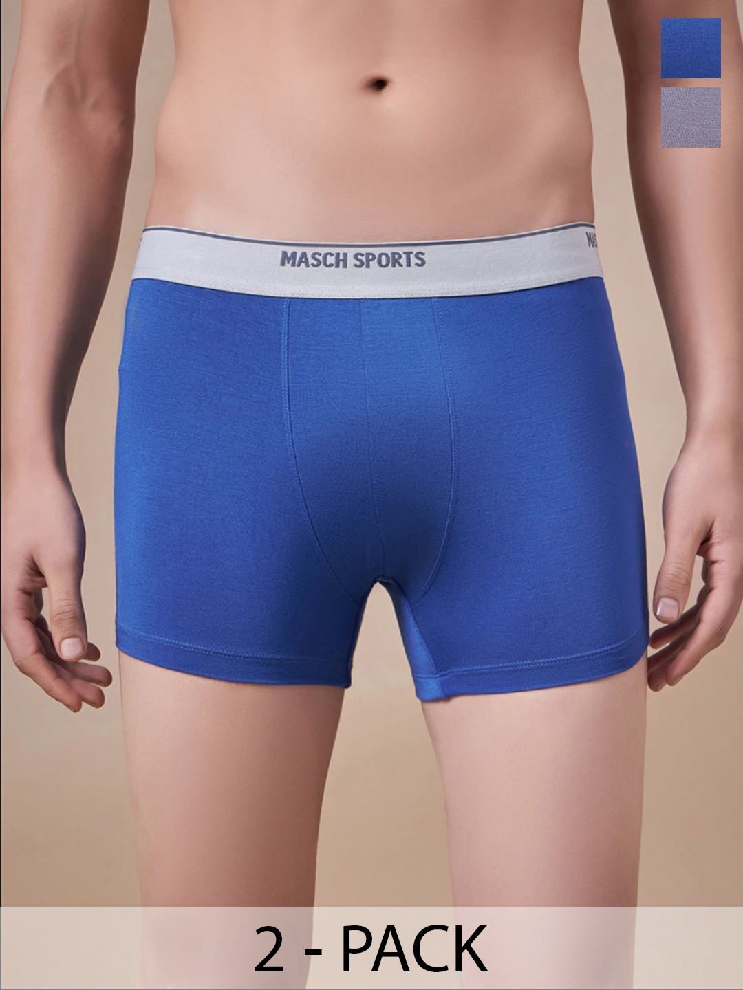

Masch Sports Pack Of 2 Antimicrobial Trunks TRK-2-SOL-ET-BLU-GRY, Blue