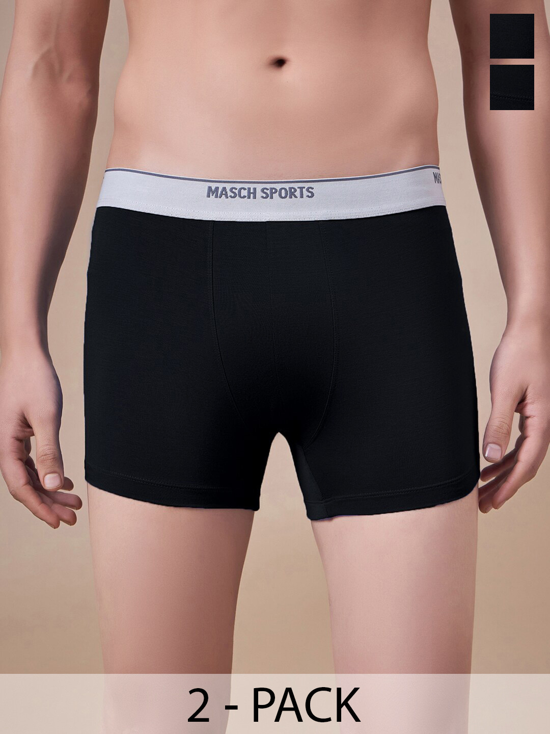 

Masch Sports Pack Of 2 Antimicrobial Trunks TRK-2-SOL-ET-BLK-BLK, Black