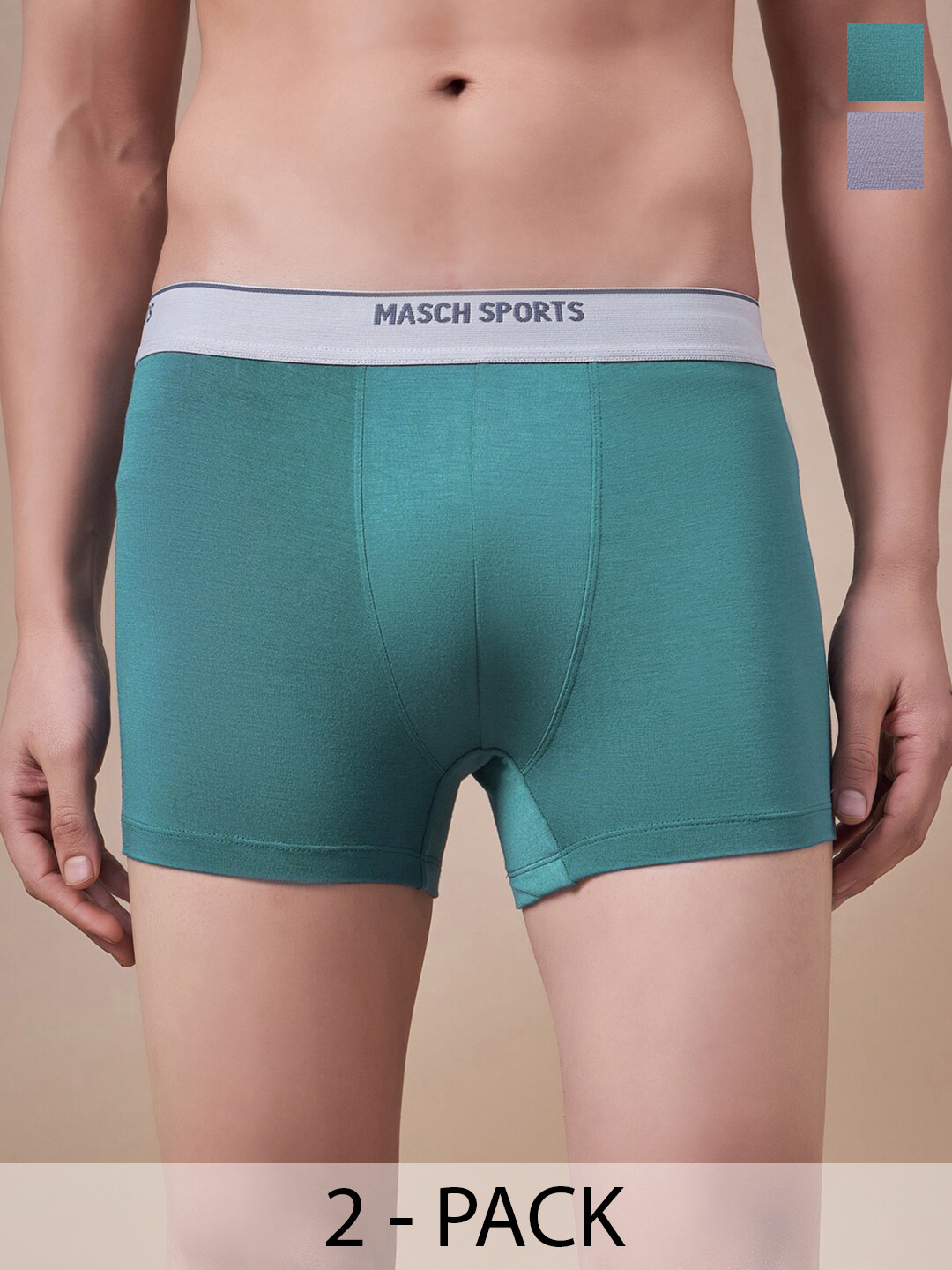 

Masch Sports Men Pack Of 2 Mid-Rise Anti-Bacterial Trunks TRK-2-SOL-EI-GRY-ET-GRN, Grey