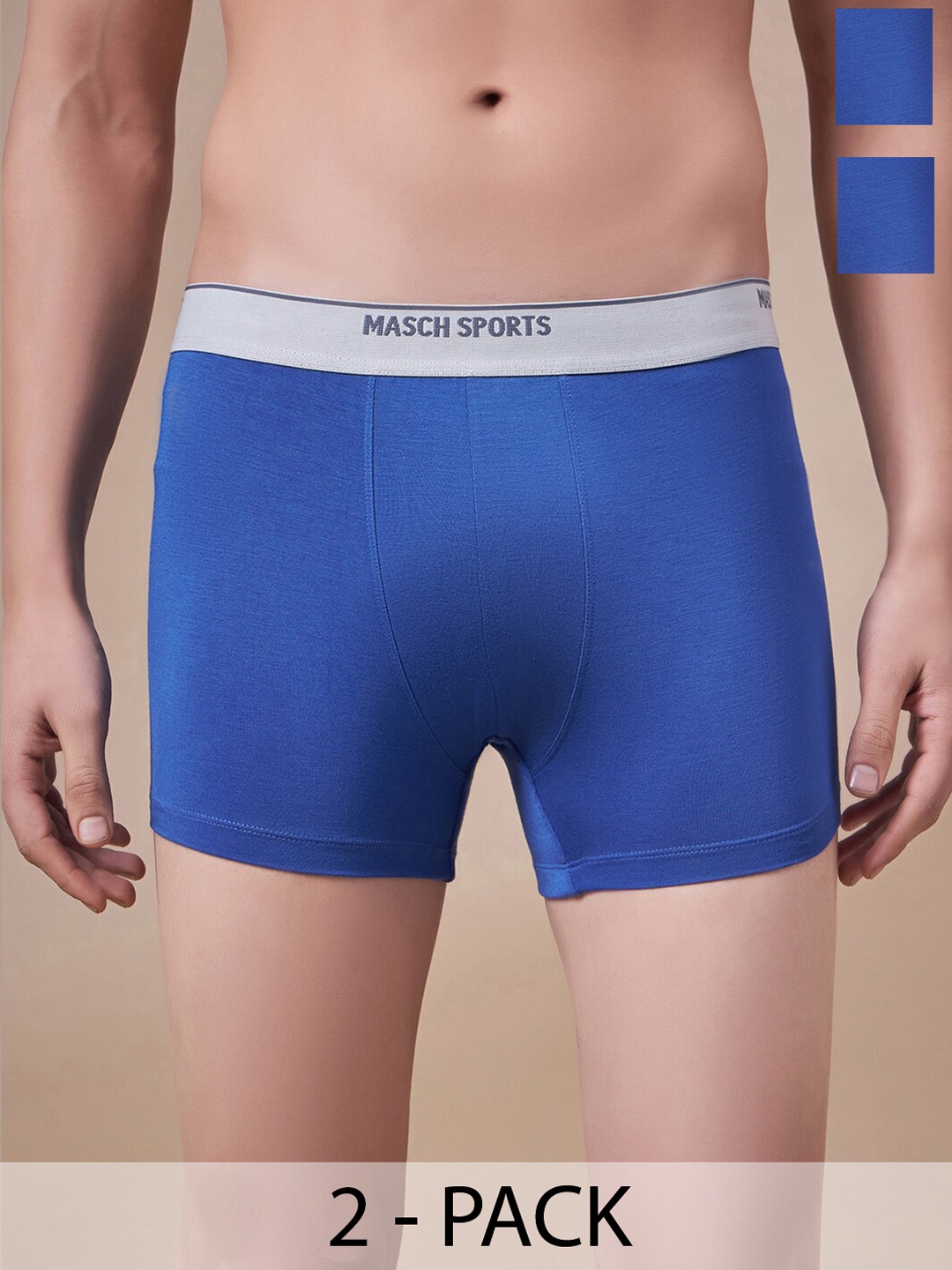 

Masch Sports Pack Of 2 Antimicrobial Trunks TRK-2-SOL-ET-BLU-BLU, Blue