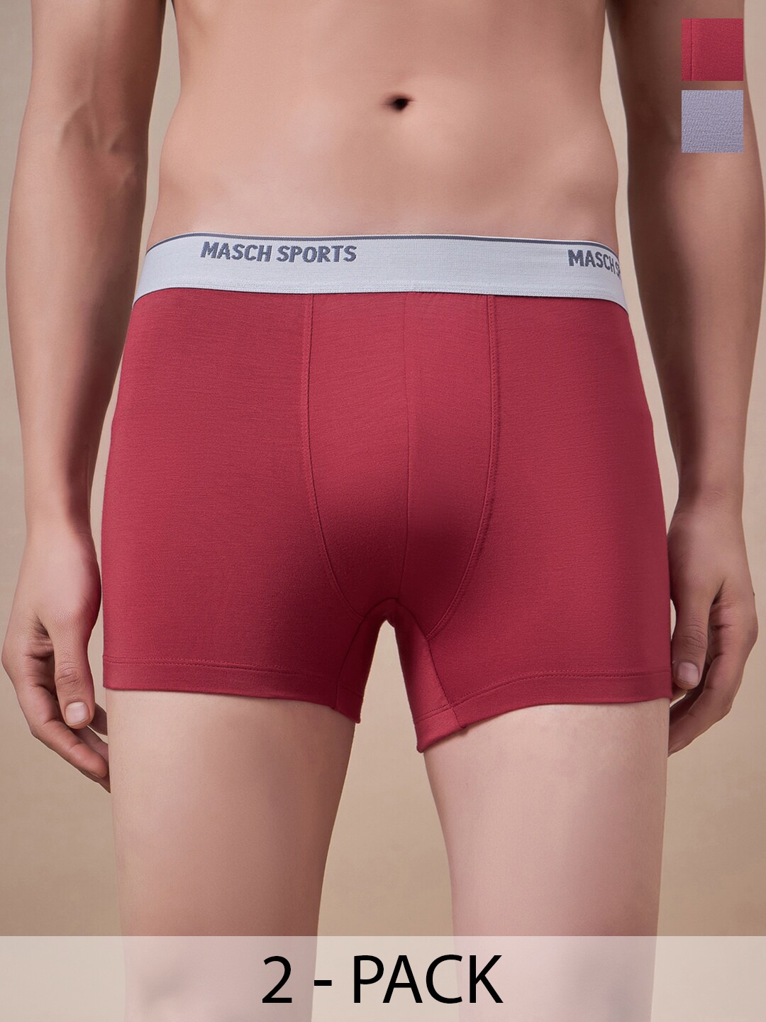 

Masch Sports Men Pack Of 2 Antimicrobial Trunks TRK-2-SOL-EI-GRY-ET-RED, Grey