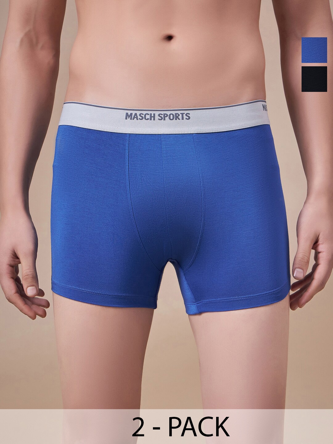 

Masch Sports Pack Of 2 Antimicrobial Trunks TRK-2-SOL-ET-BLK-BLU, Black