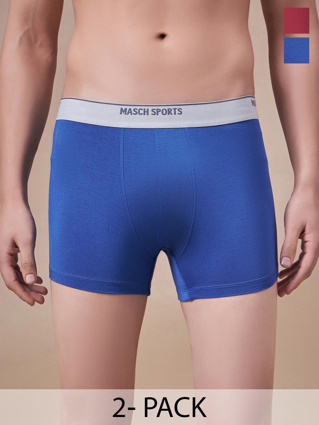 

Masch Sports Pack Of 2 Mid-Rise Anti-Bacterial Trunks TRK-2-SOL-ET-RED-BLU