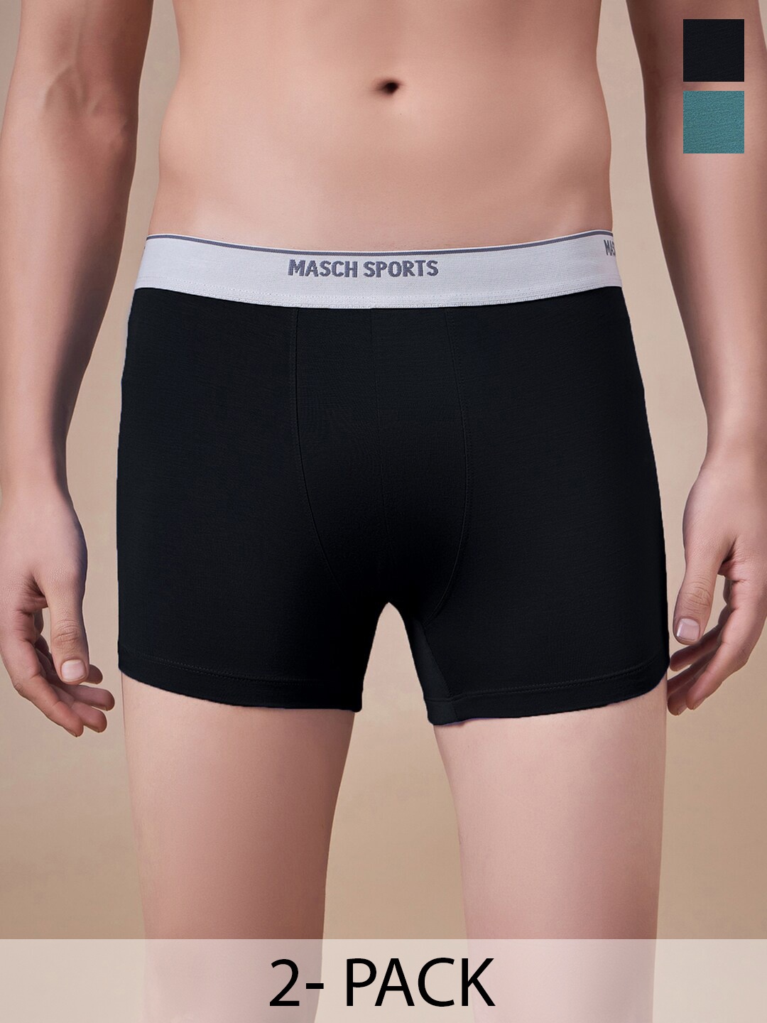 

Masch Sports Pack Of 2 Mid-Rise Anti-Bacterial Trunks TRK-2-SOL-EI-GRN-ET-BLK, Green