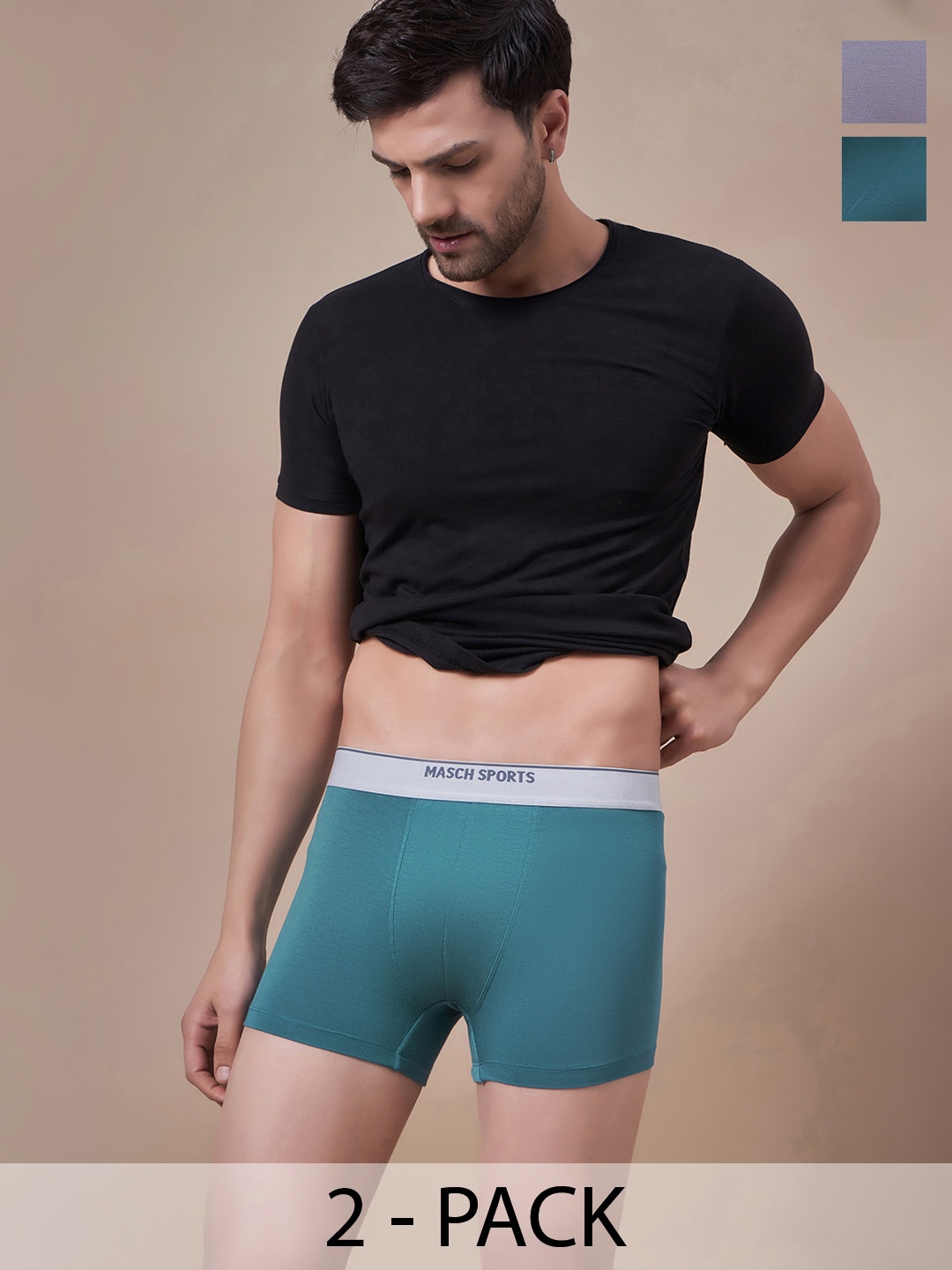 

Masch Sports Pack Of 2 Antimicrobial Trunks TRK-2-SOL-ET-GRN-GRY, Green