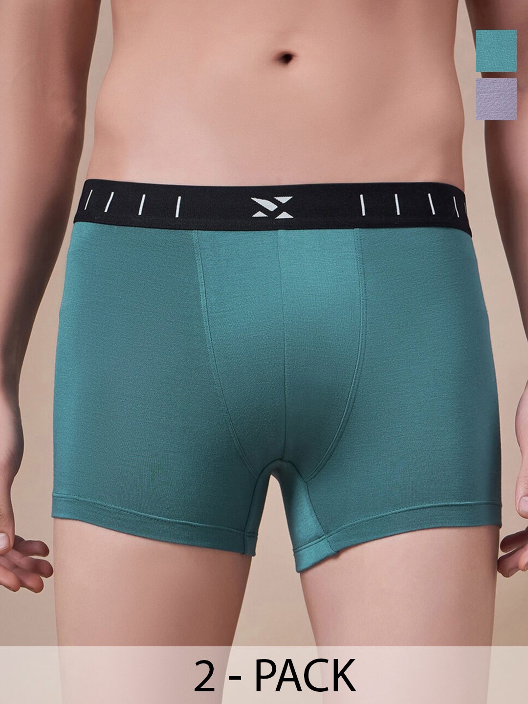

Masch Sports Pack Of 2 Mid Rise Anti Bacterial Trunks TRK-2-SOL-EI-GRN-ET-GRY, Green