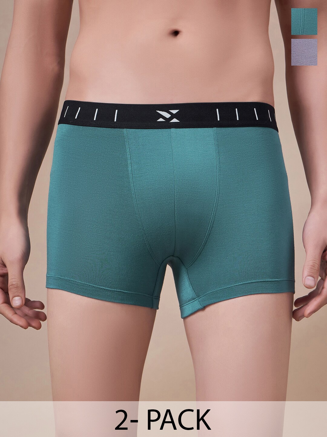 

Masch Sports Pack Of 2 Mid-Rise Anti-Bacterial Trunks TRK-2-SOL-EI-GRN-GRY, Green