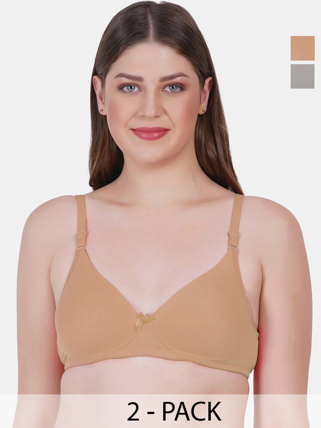 

Reveira Pack Of 2 Medium Coverage All Day Comfort Dry Fit Balconette Bra, Beige