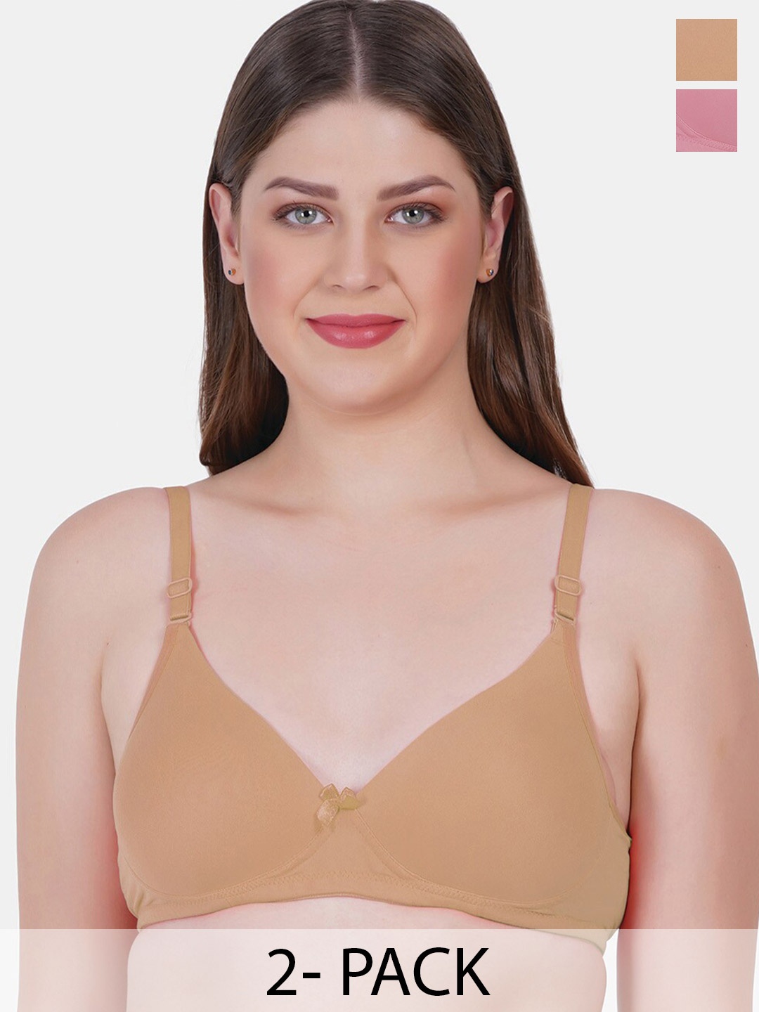 

Reveira Pack Of 2 Medium Coverage All Day Comfort Dry Fit Balconette Bra, Pink