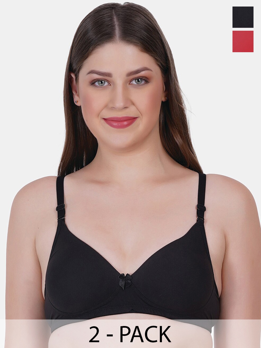 

Reveira Pack Of 2 Medium Coverage All Day Comfort Dry Fit Balconette Bra, Black