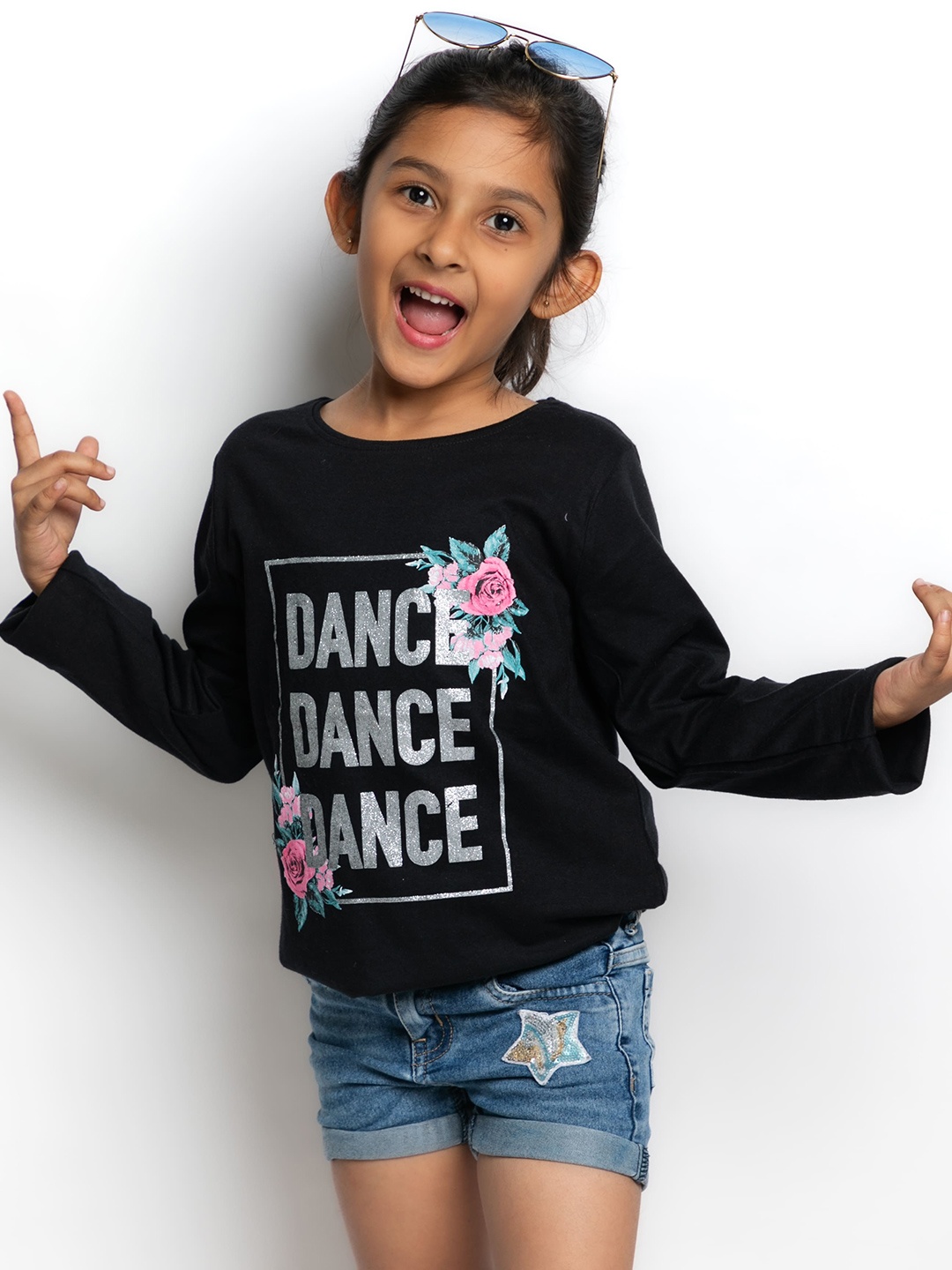 

BAESD Girls Typography Printed Round Neck Opaque Cotton Top, Black
