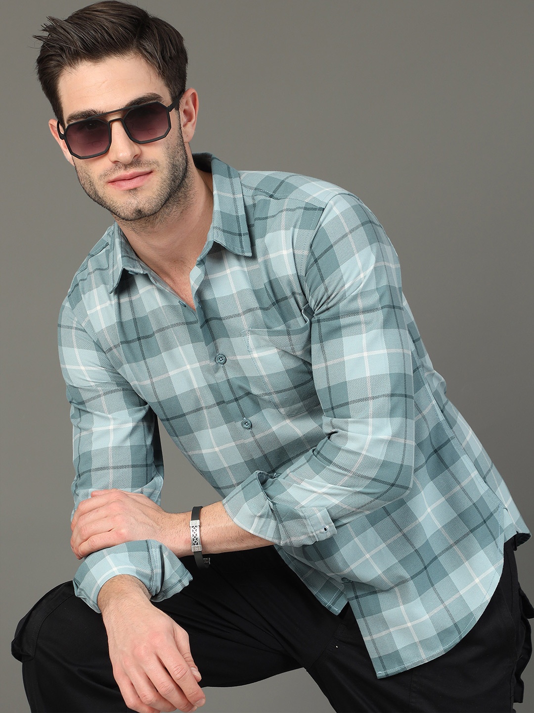 

HERE&NOW Slim Fit Tartan Checked Casual Shirt, Green