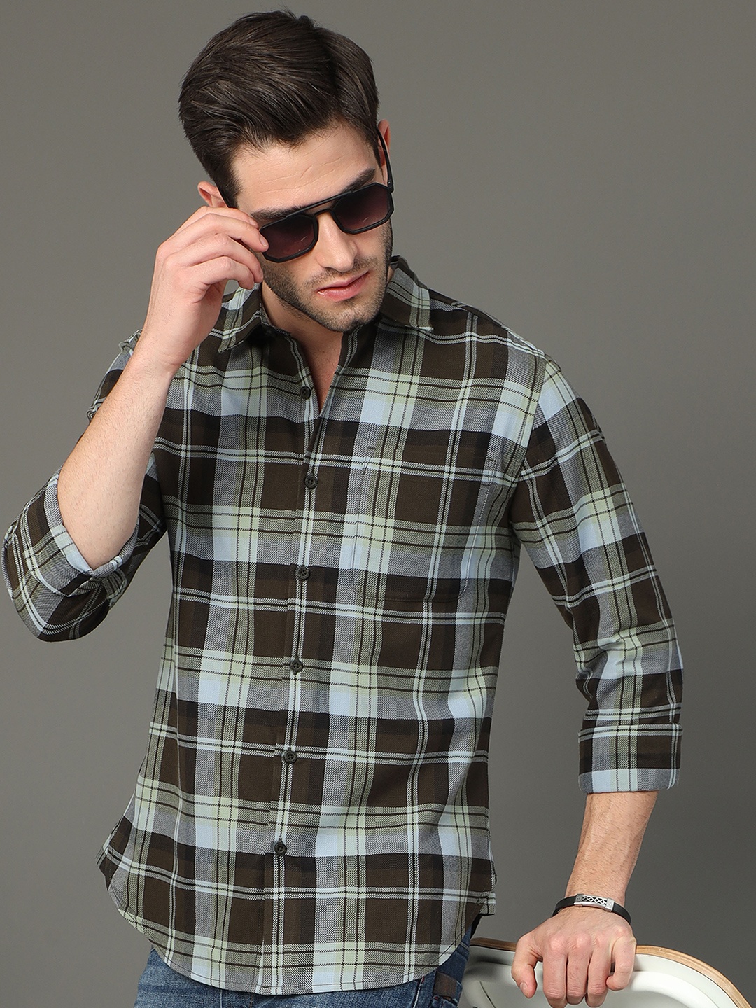 

HERE&NOW Slim Fit Tartan Checks Casual Shirt, Green