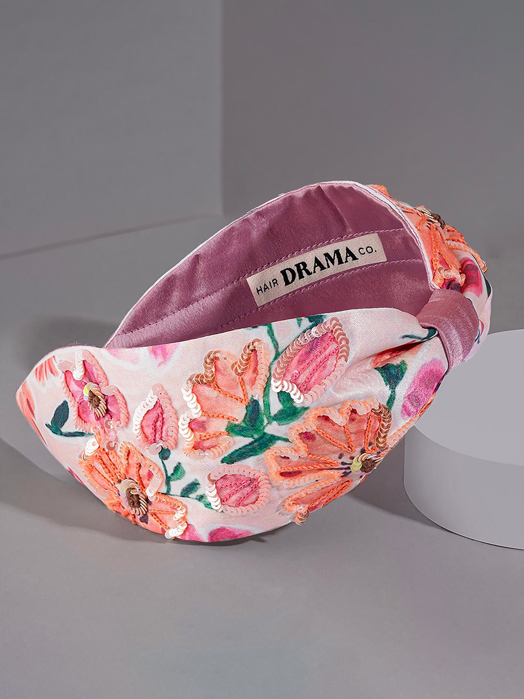 

HAIR DRAMA CO. Embellished Satin Silk Hairband, Peach