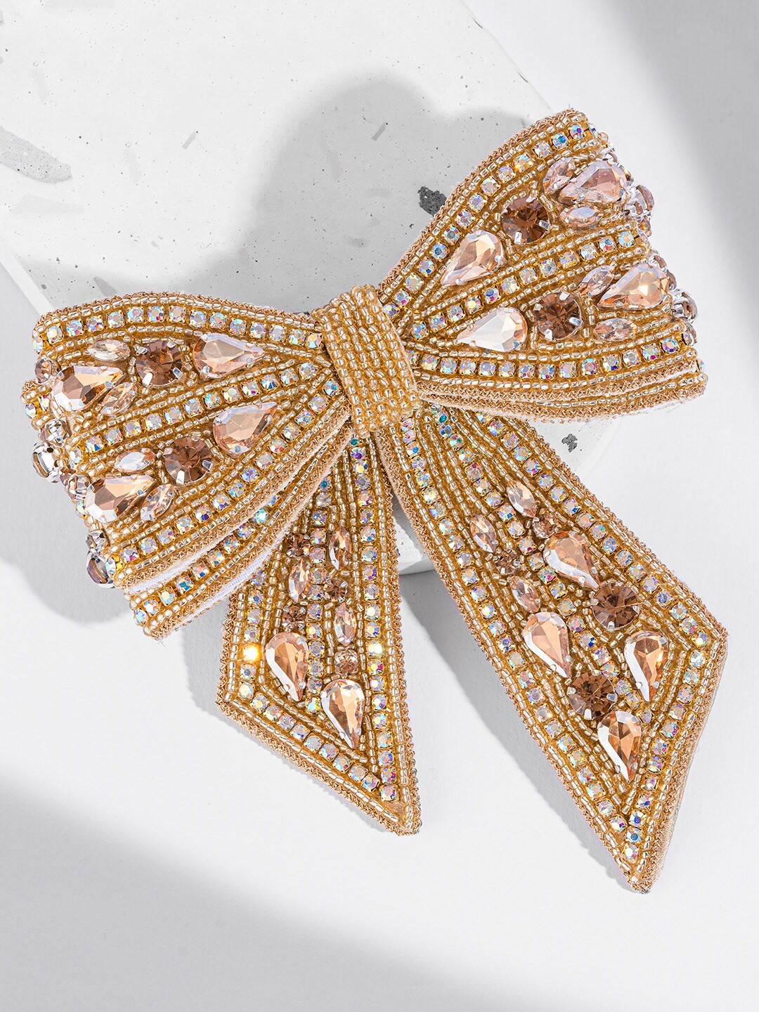 

HAIR DRAMA CO. Embellished Crystal Hair Bow French Barrette, Gold
