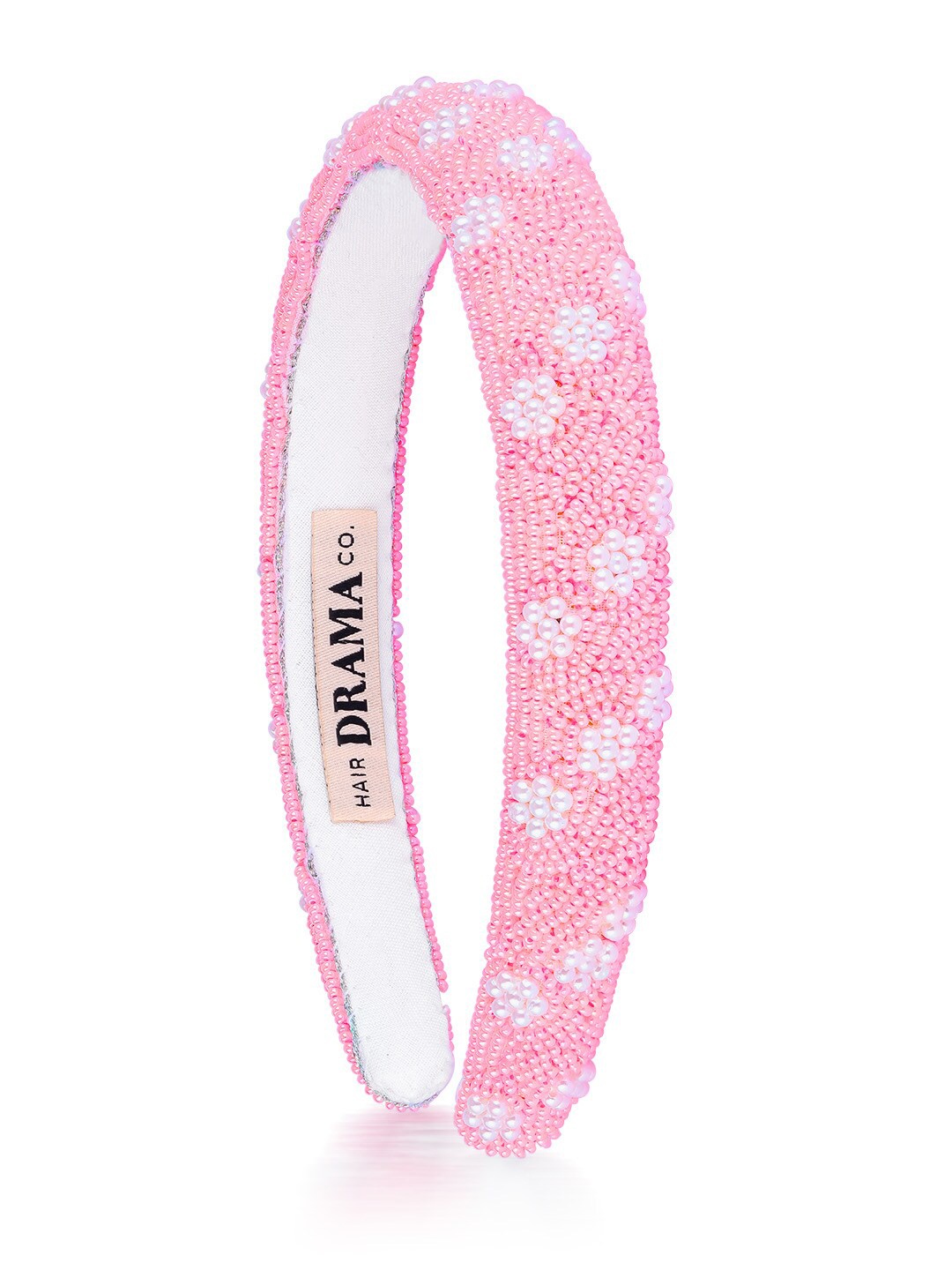 

HAIR DRAMA COMPANY Pearl Beaded Satin Silk Hairband, Pink