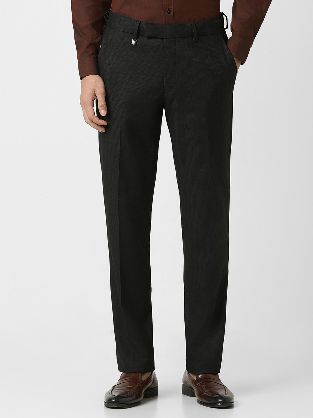 

V Dot Men Mid-Rise Slim Fit Formal Trousers, Black