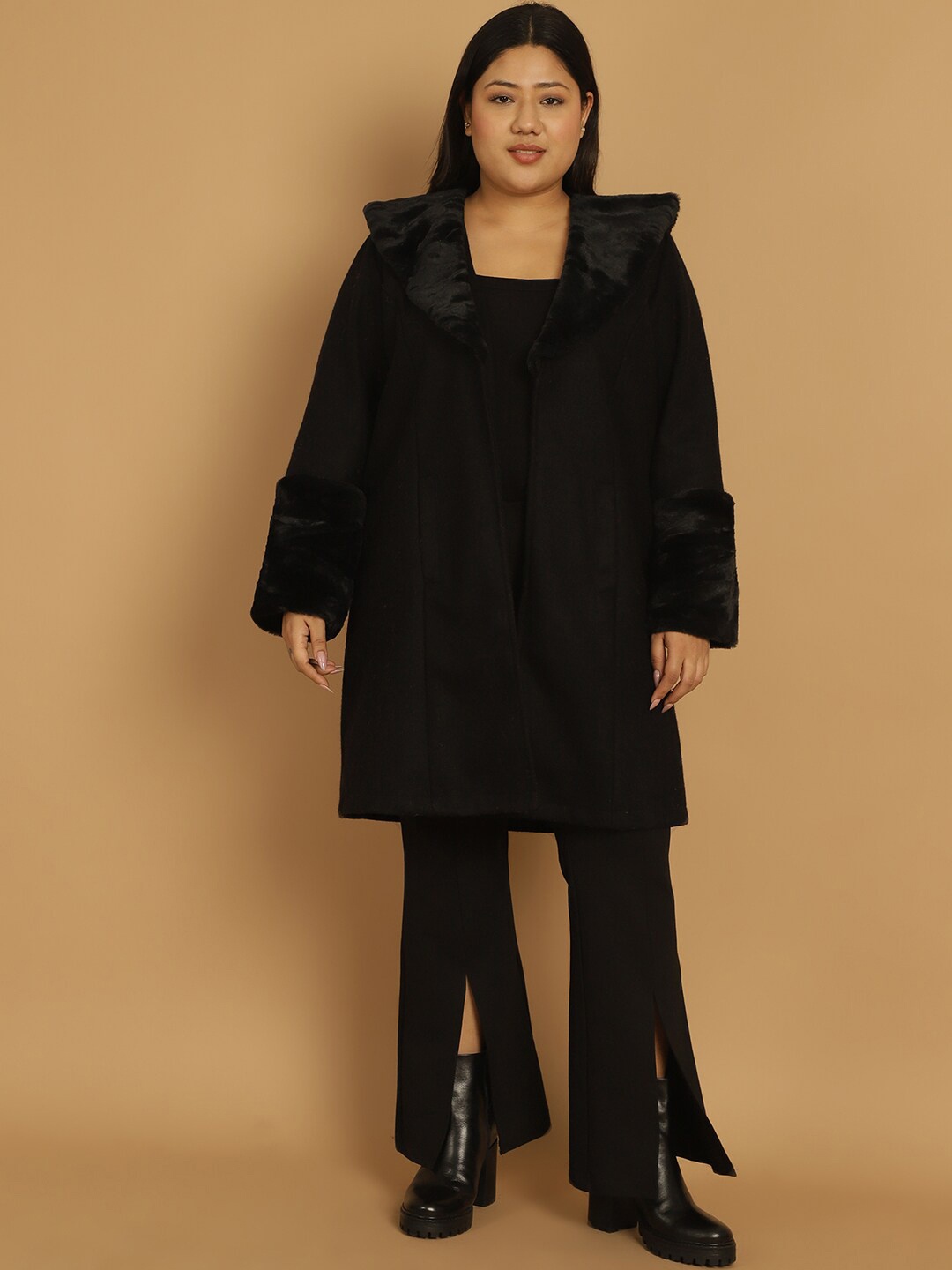 

theRebelinme Plus Size Longline Open Front Jacket, Black