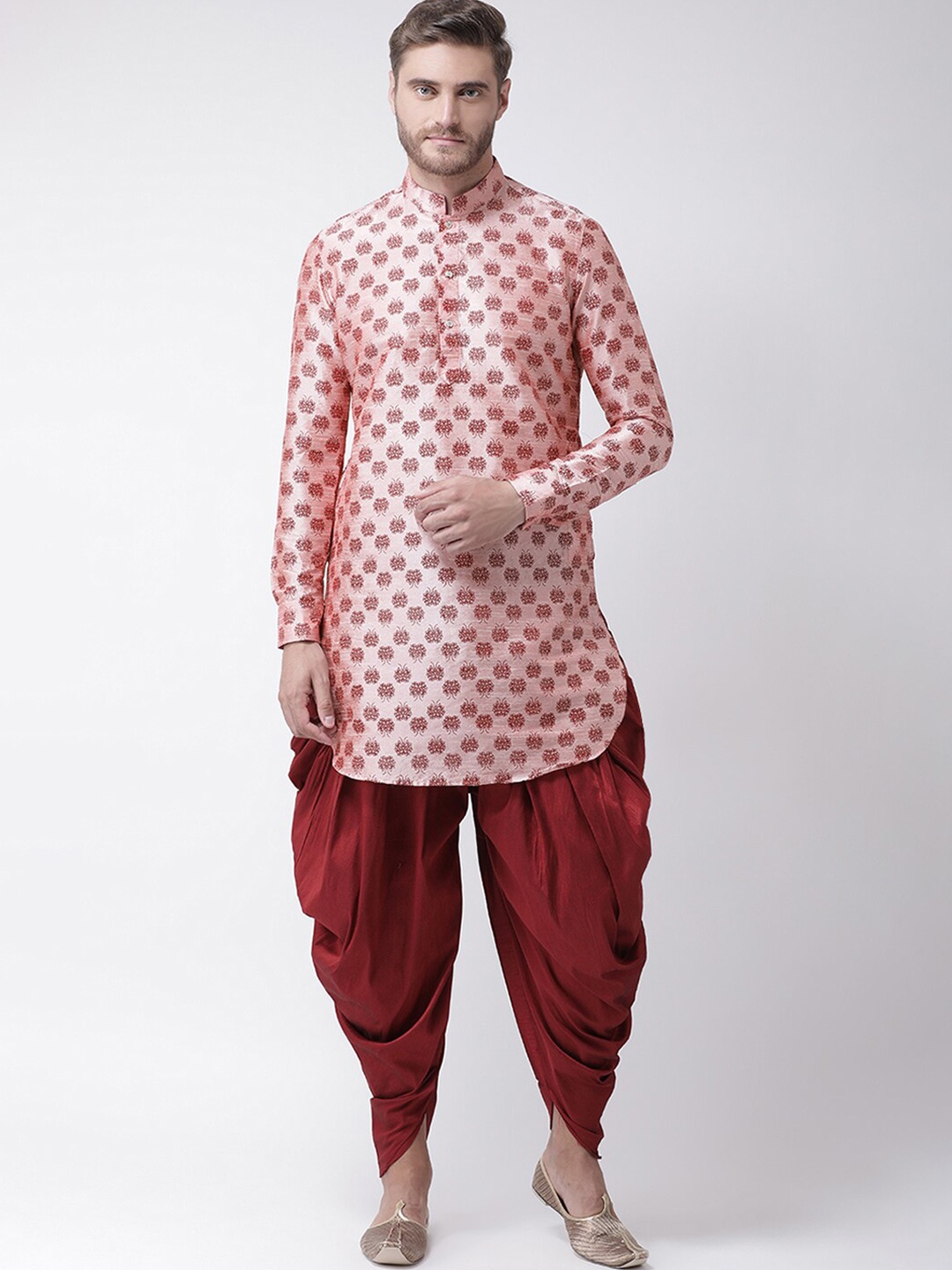 

DEYANN Floral Printed Dupion Silk Straight Kurta With Patiala, Pink