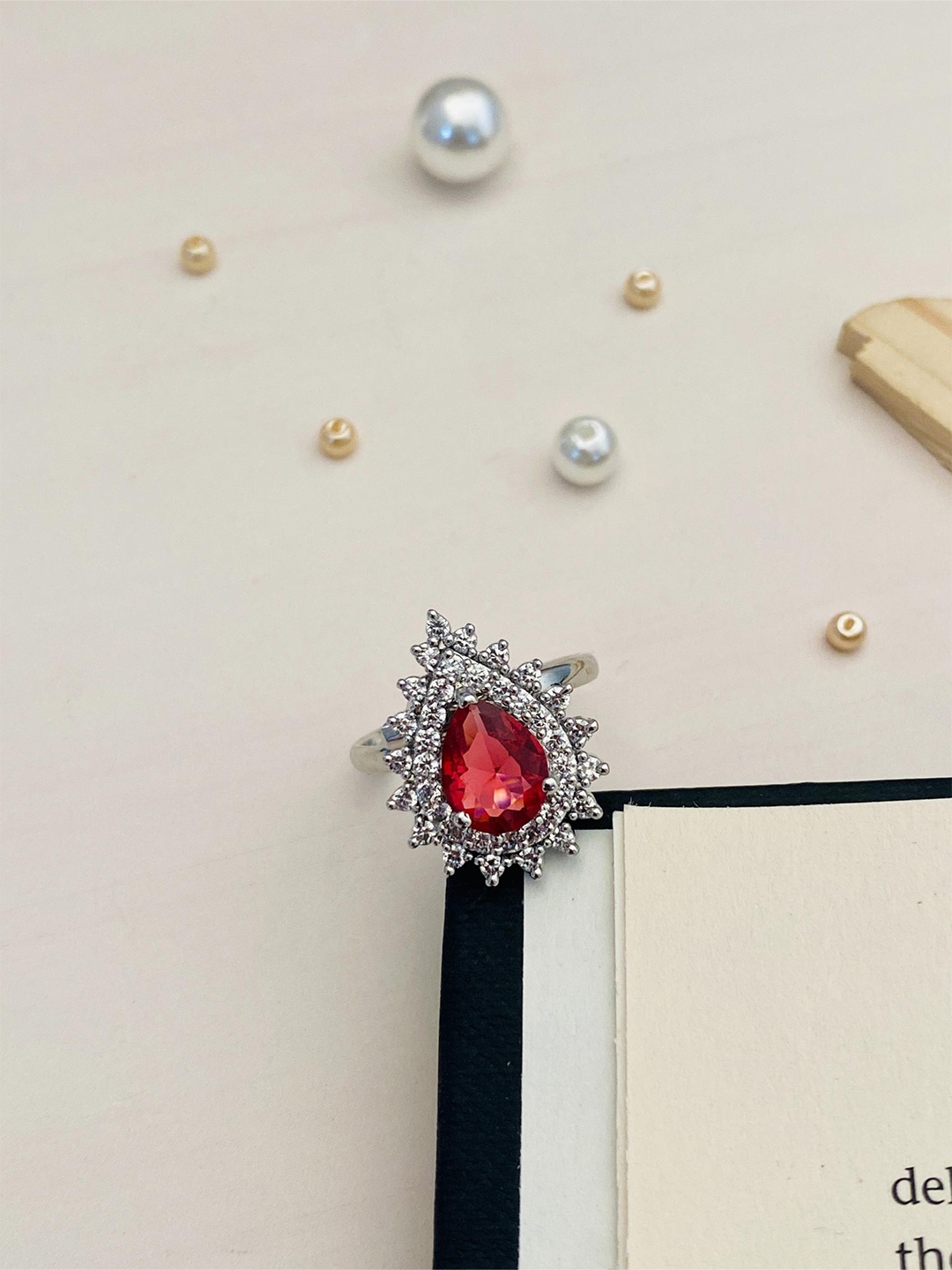 

ABDESIGNS Silver-Plated American Diamond Studded Finger Ring