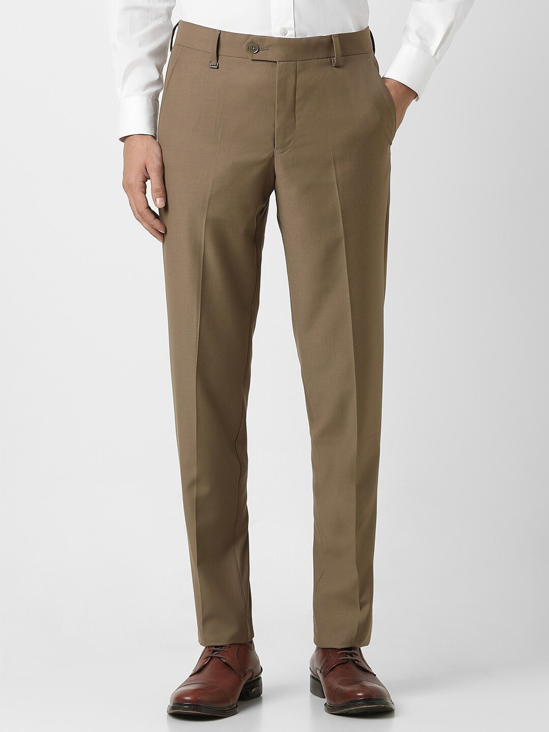 

Van Heusen Men Mid Rise Slim Fit Cotton Formal Trousers, Brown